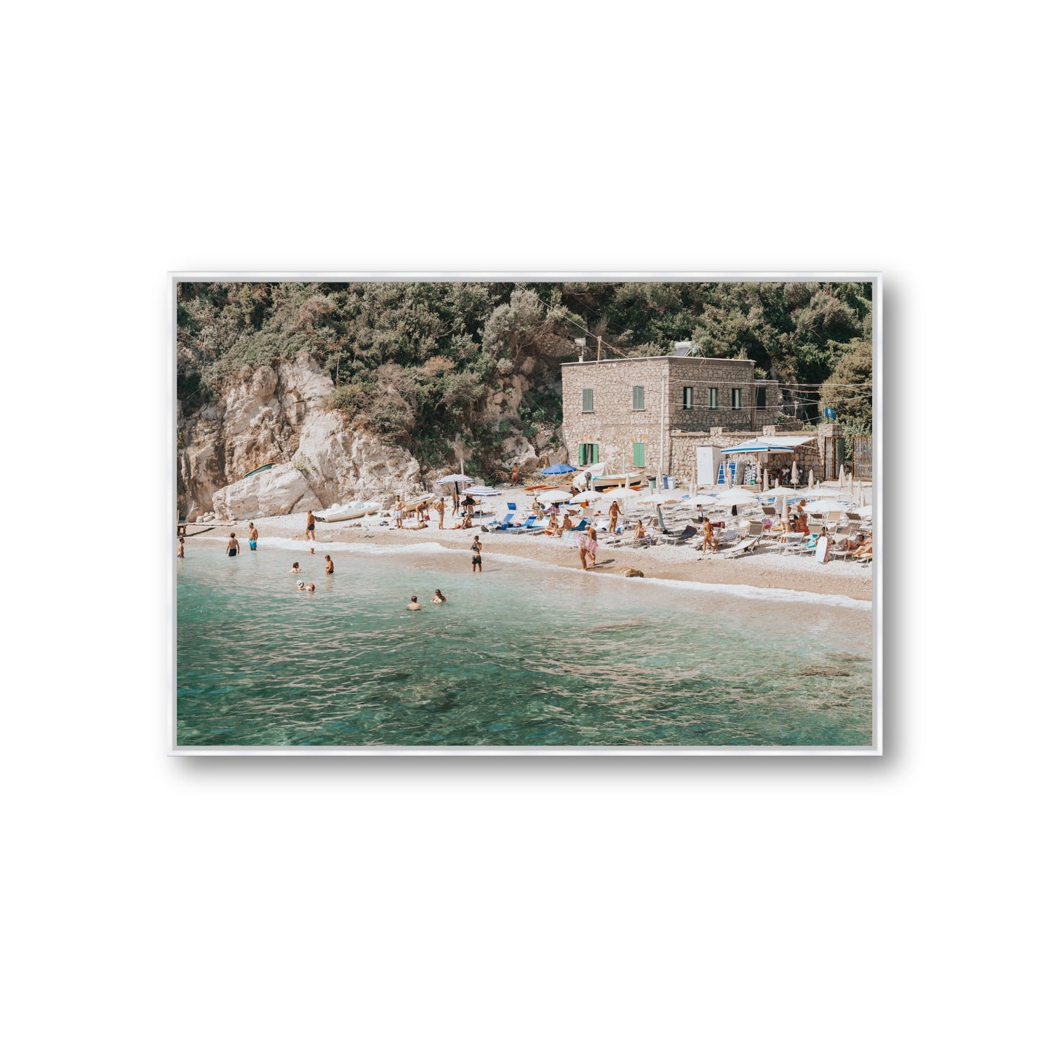 Secluded Sanctuary Nerano Italian Mediterranean decor wall art Giant fine art canvas in white float frame