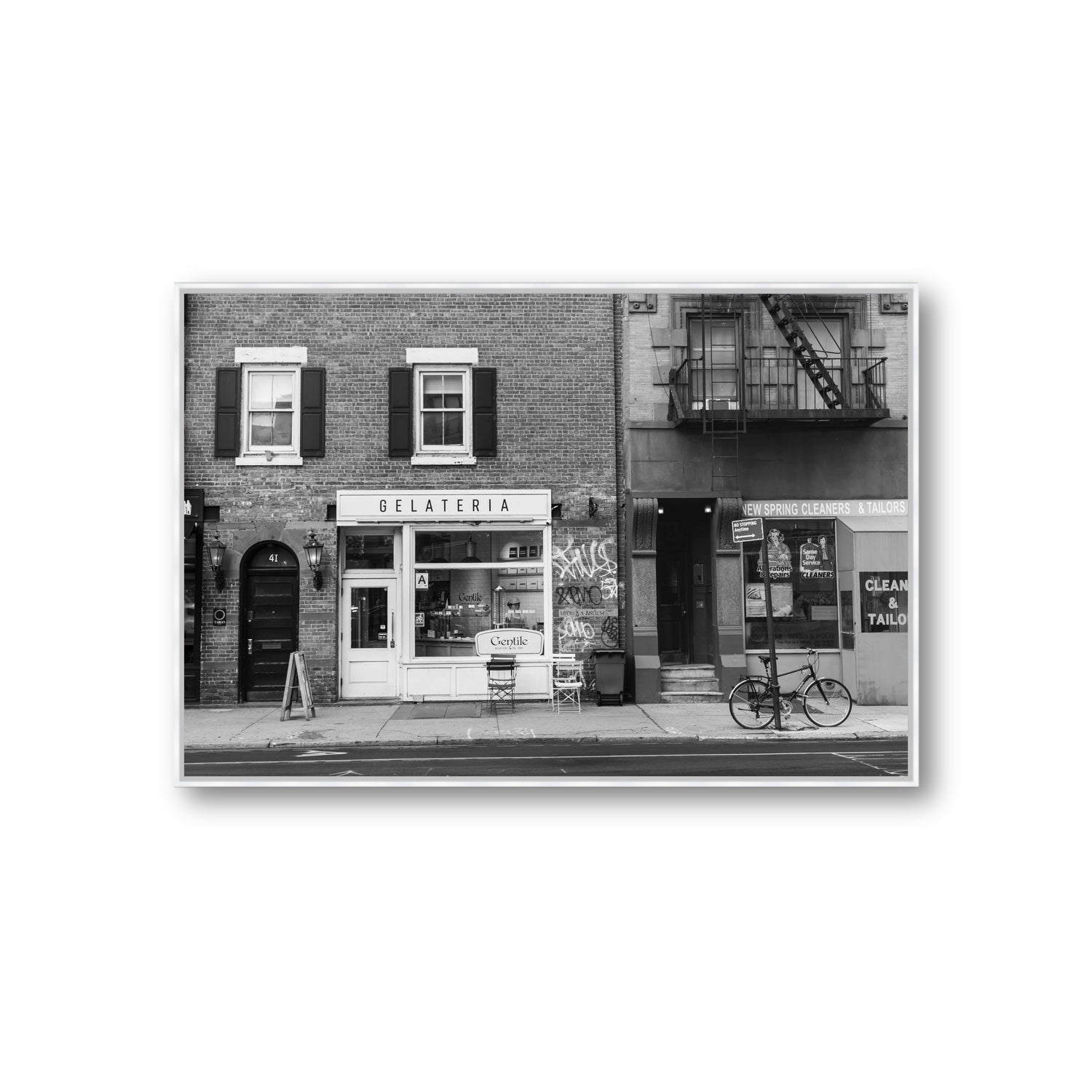 West Village Dolcezza New York NYC Black & White wall art Giant fine art canvas in white float frame