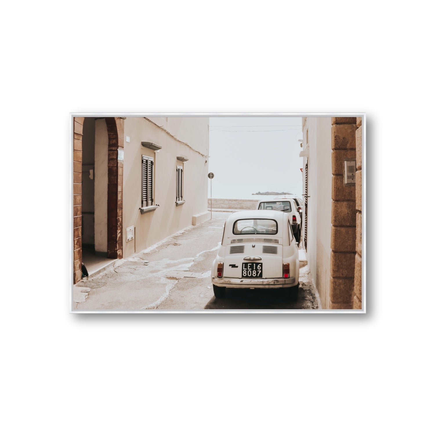 Bambini Lane Puglia Italian wall art Giant fine art canvas in white float frame