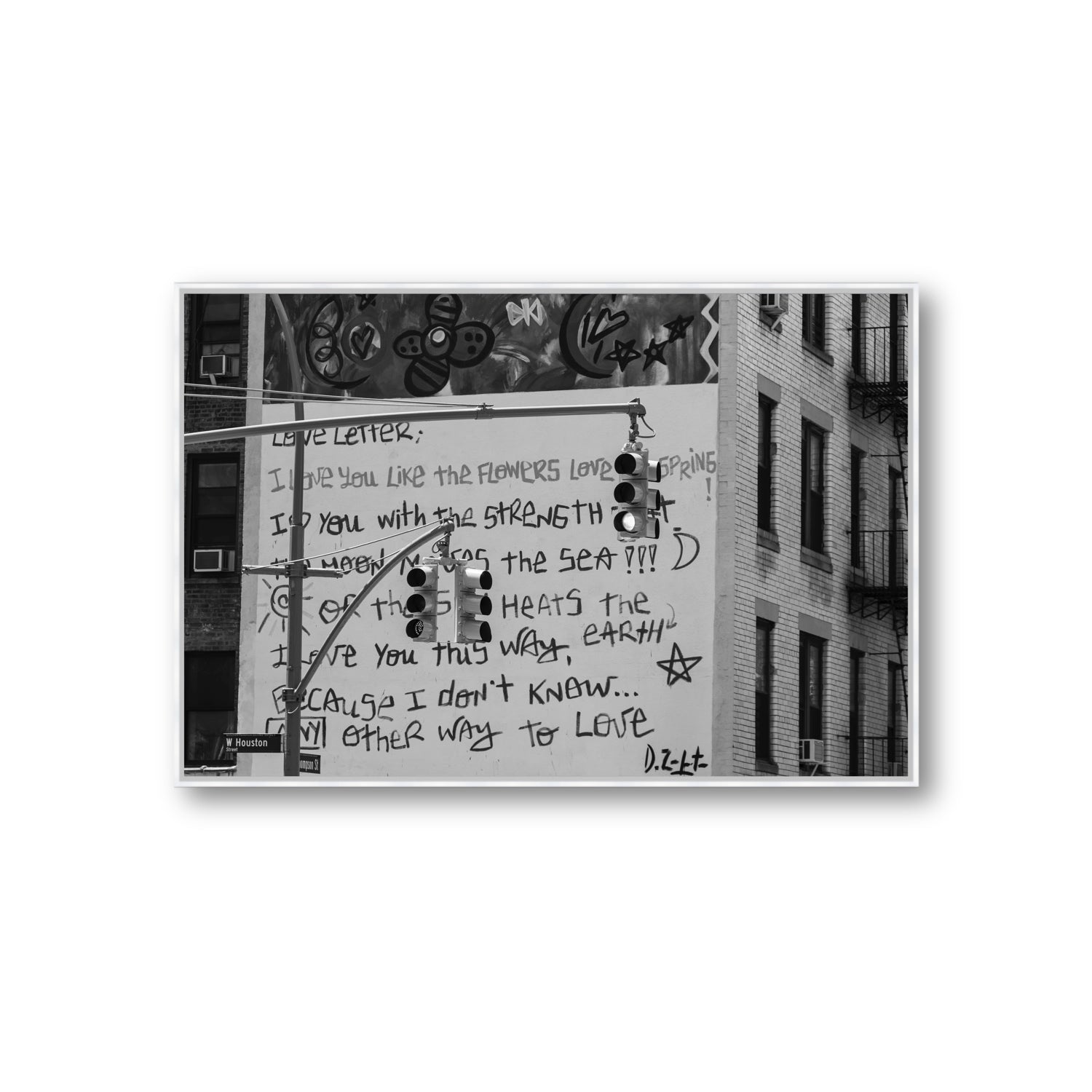 Love Letter New York NYC Black & White wall art Giant fine art canvas in white float frame