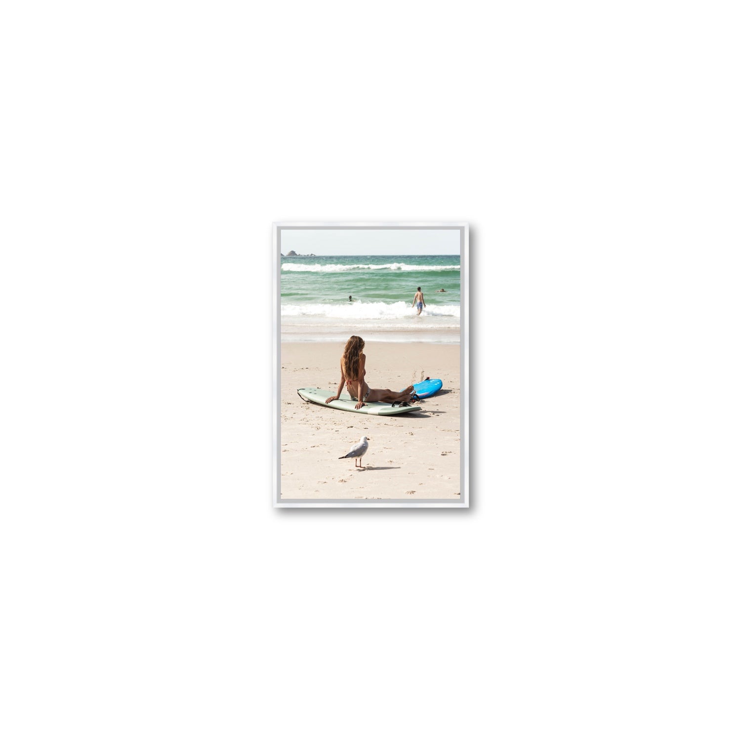 Carissa Byron Bay Surf coastal wall art Small fine art canvas in white float frame