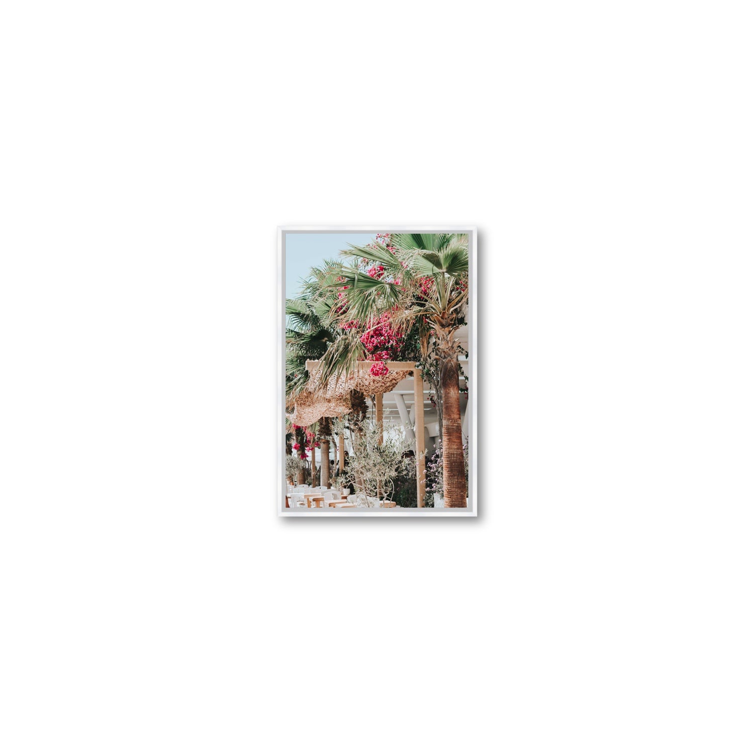 Palm Trees Mykonos Greek island wall art Small fine art canvas in white float frame
