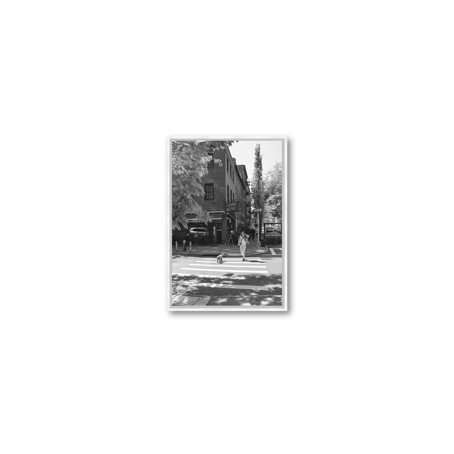 Sunlit Stroll New York NYC Black & White wall art Small fine art canvas in white float frame