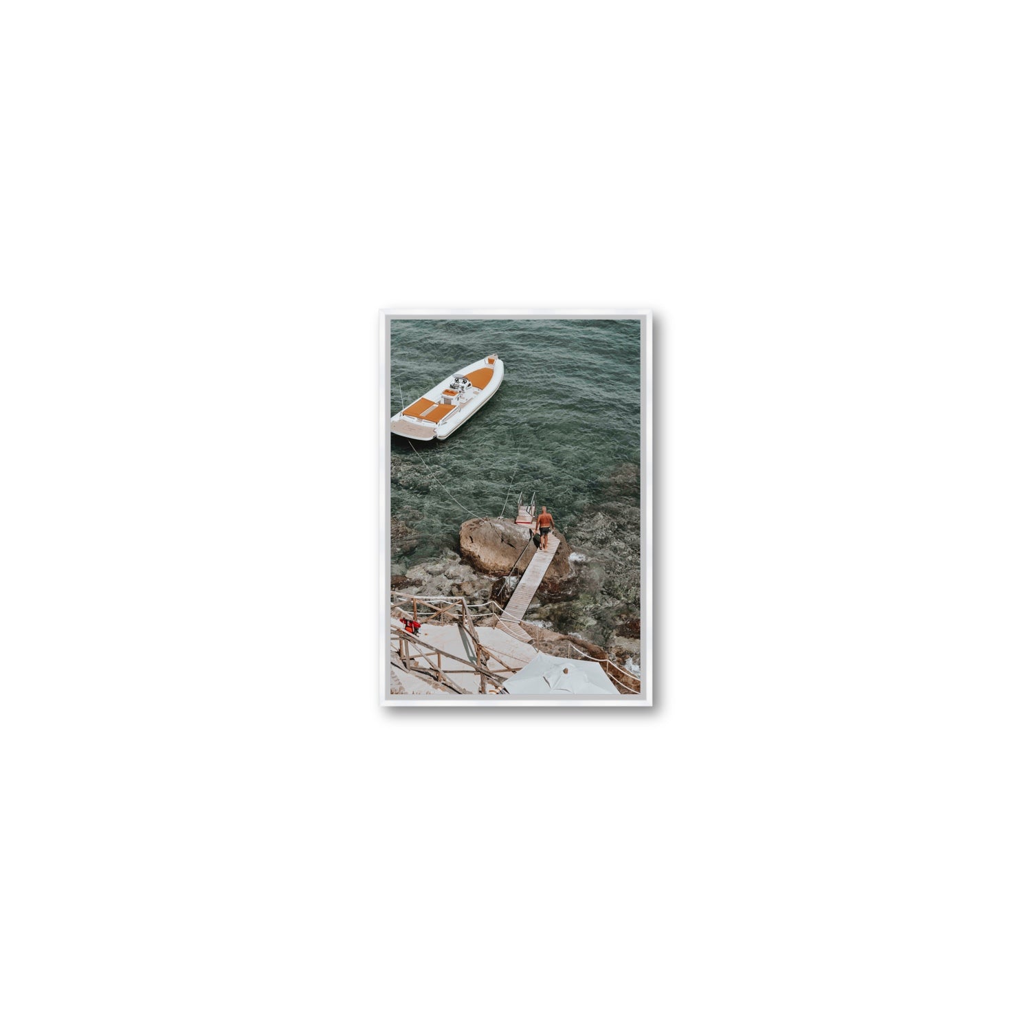 Secret Cove Tuscany coastal Italian wall art Small fine art canvas in white float frame