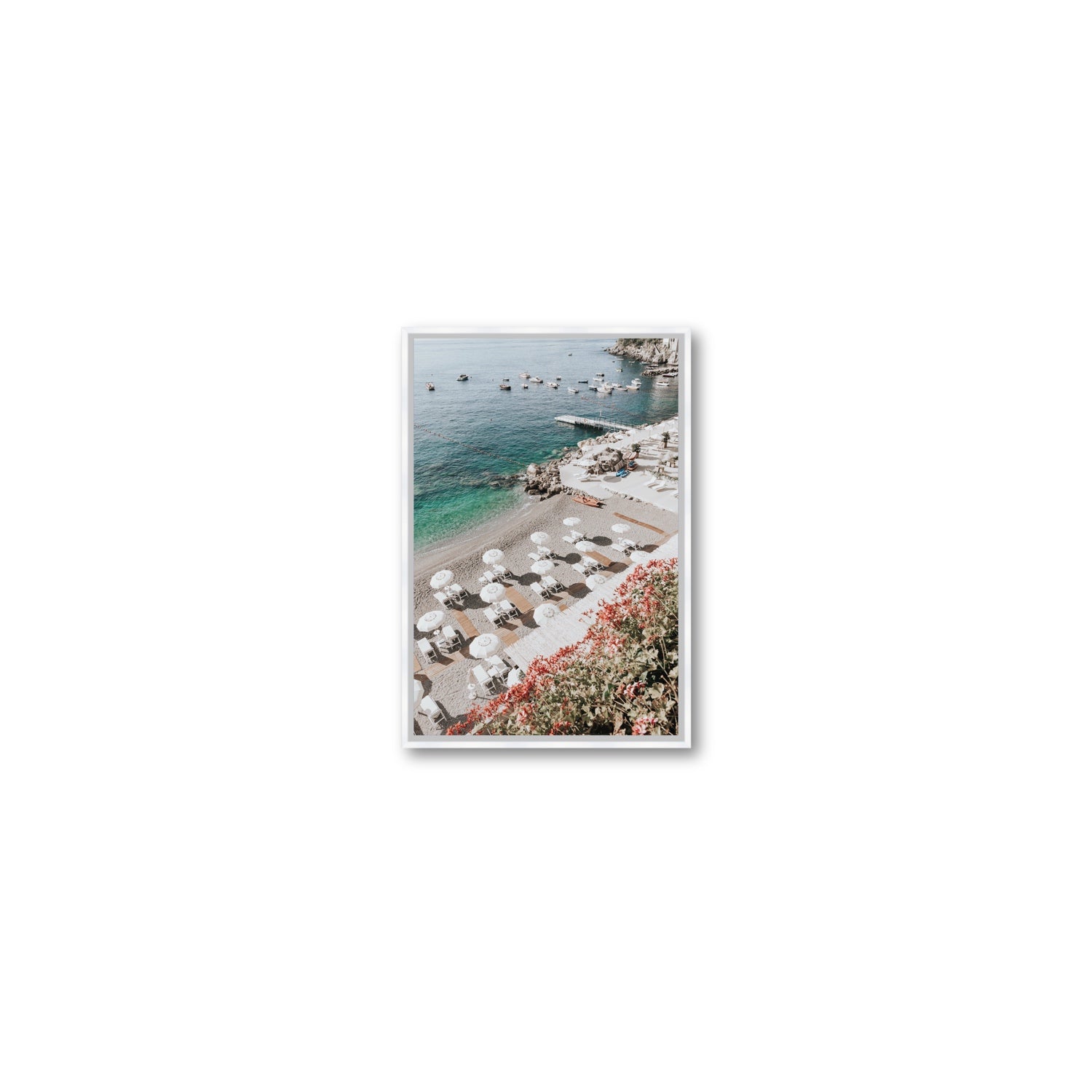 Tranquil Oasis Amalfi coastal wall art Small fine art canvas in white float frame