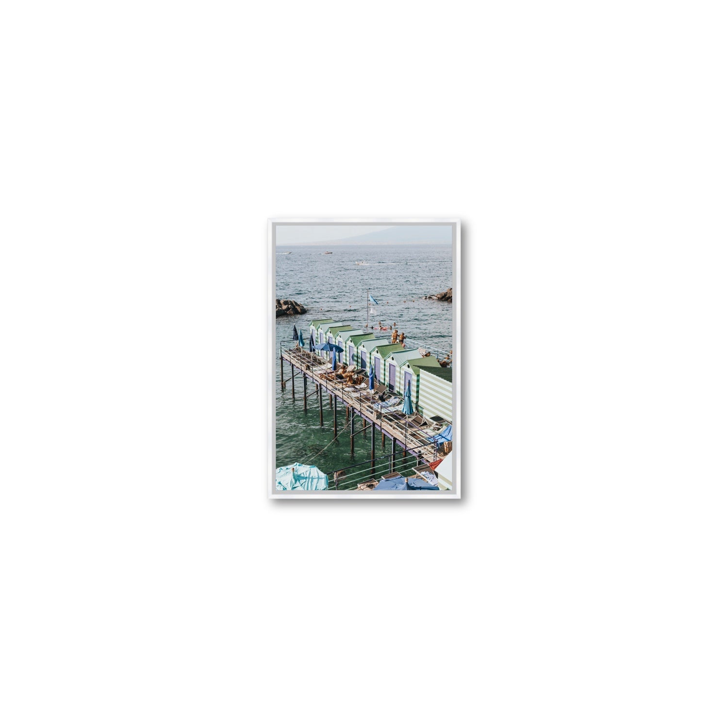 Cabine da Spiaggia fine art print, Sorrento, Italy, Small, White Float Frame, Fine Art Canvas