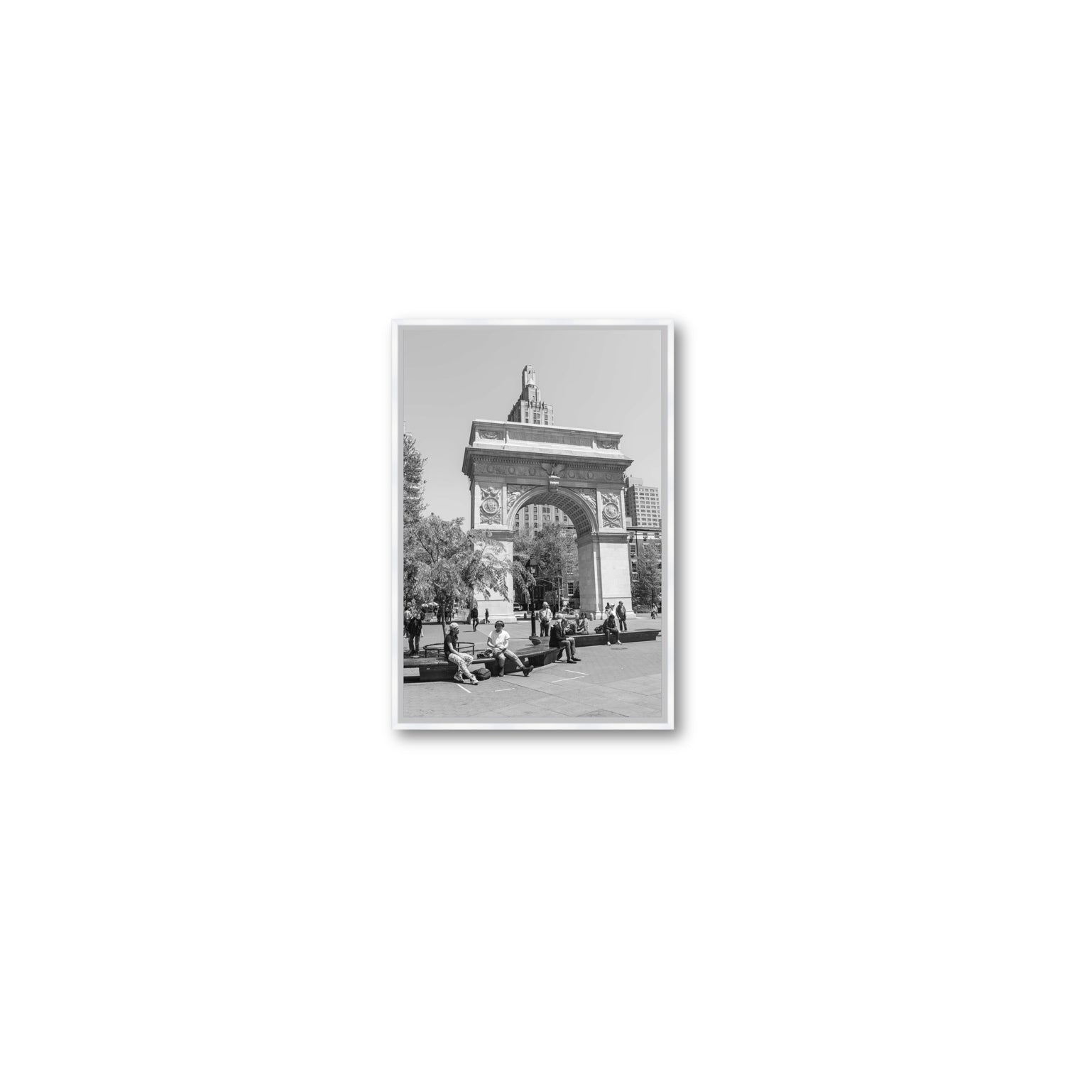 City Picnic New York NYC Black & White wall art Small fine art canvas in white float frame