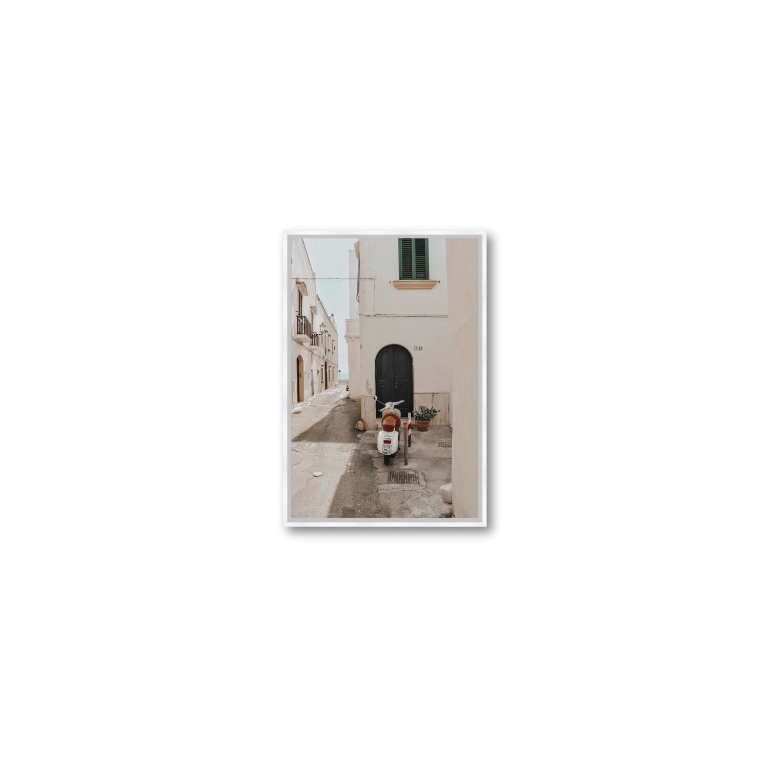 La Casa 42 Puglia Gallipoli Italian wall art Small fine art canvas in white float frame