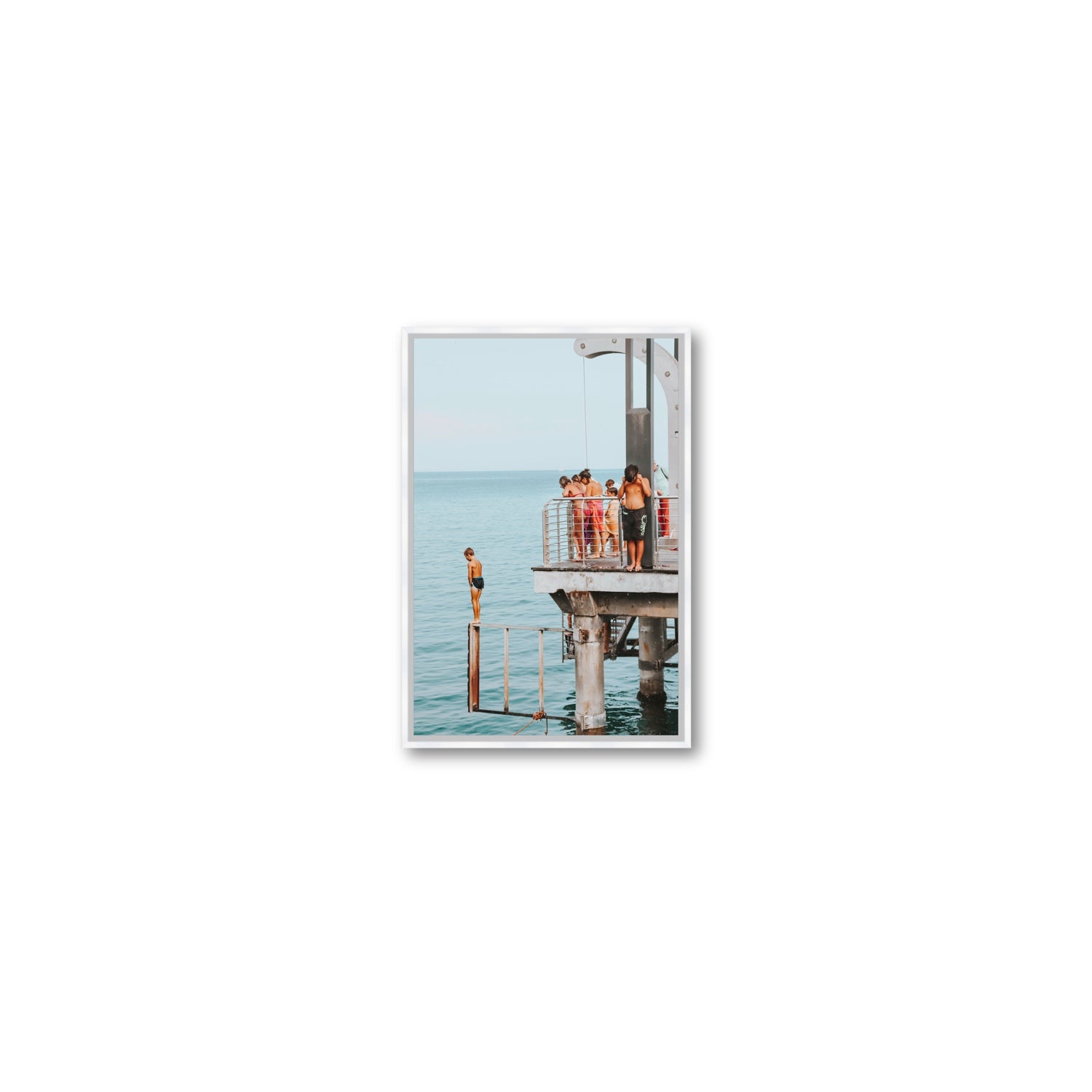 Golden Boy Alassio coastal decor wall art Small fine art canvas in white float frame