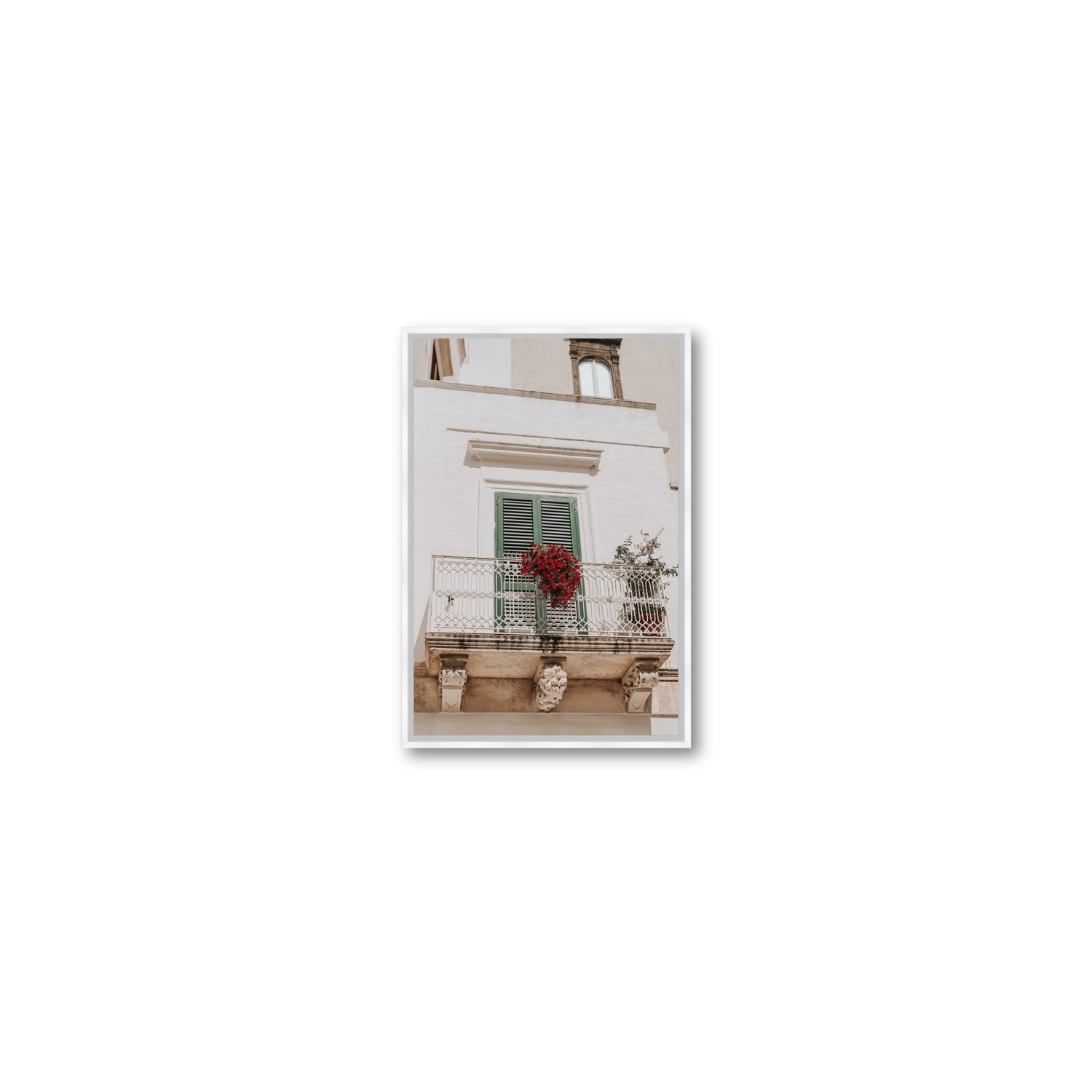 Balcone Estivo Puglia Italian wall art Small fine art canvas in white float frame