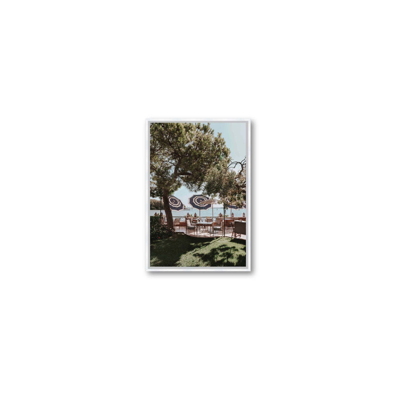 Tranquil Gardens Venice Italian wall art Small fine art canvas in white float frame