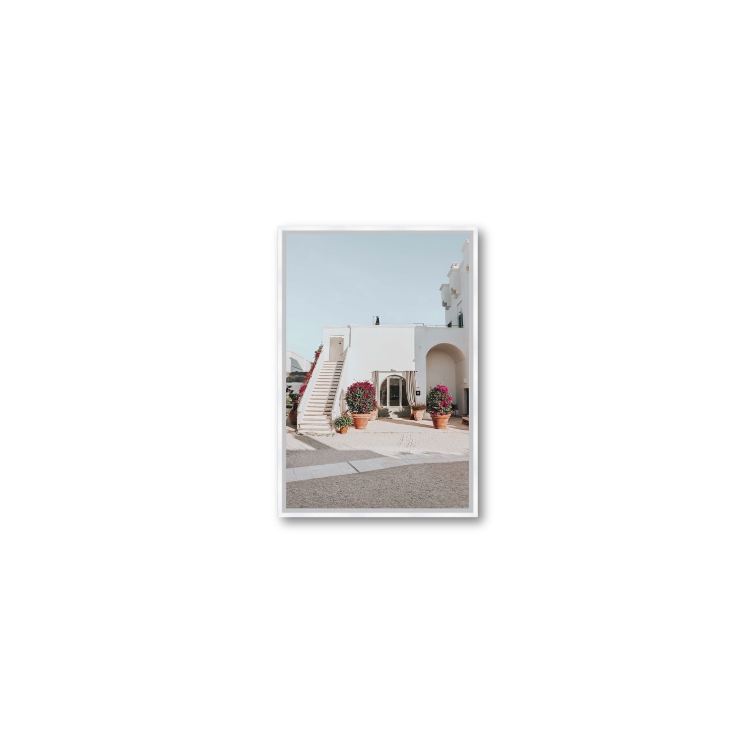 Scala Fiorita Puglia Mediterranean wall art Small fine art canvas in white float frame