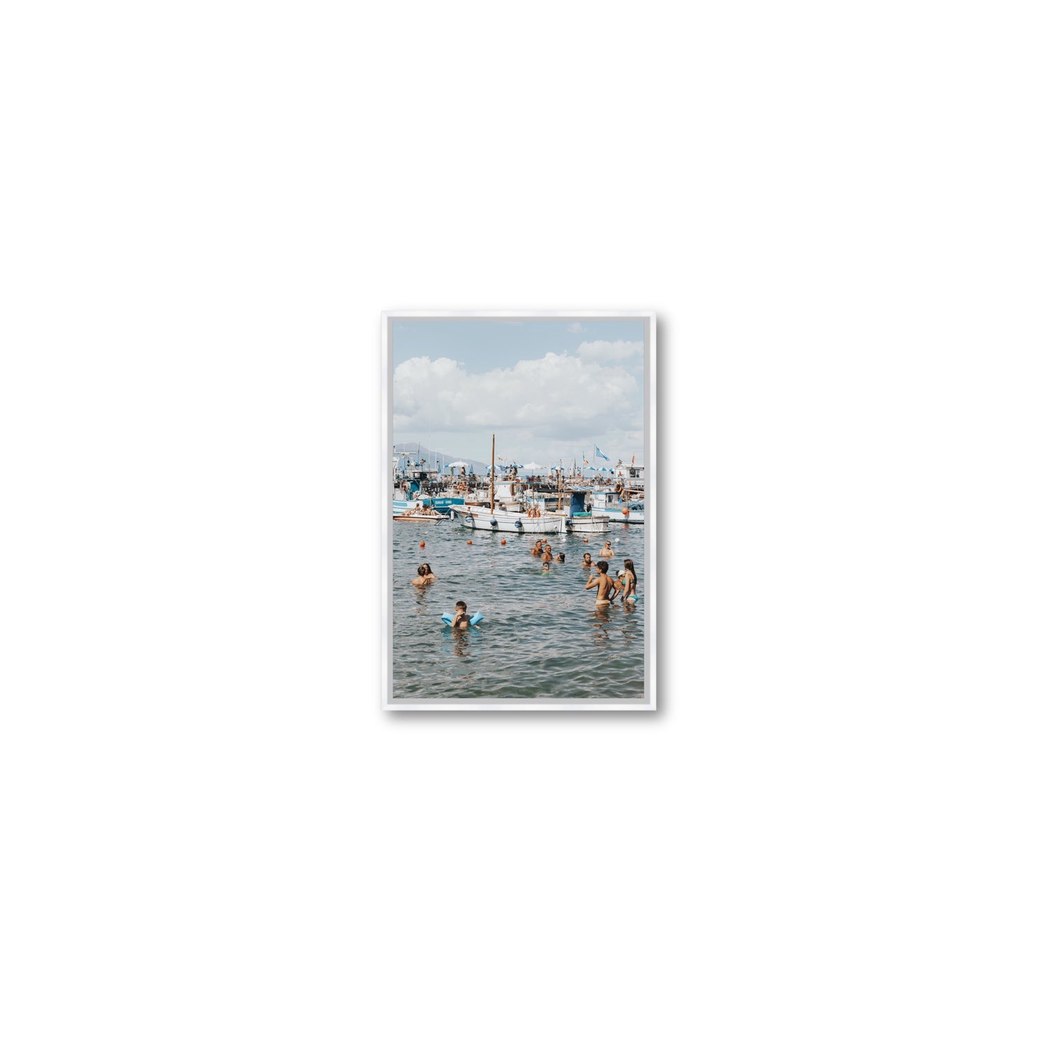 Vacanze Italiane Sorrento Italian coastal wall art Small fine art canvas in white float frame