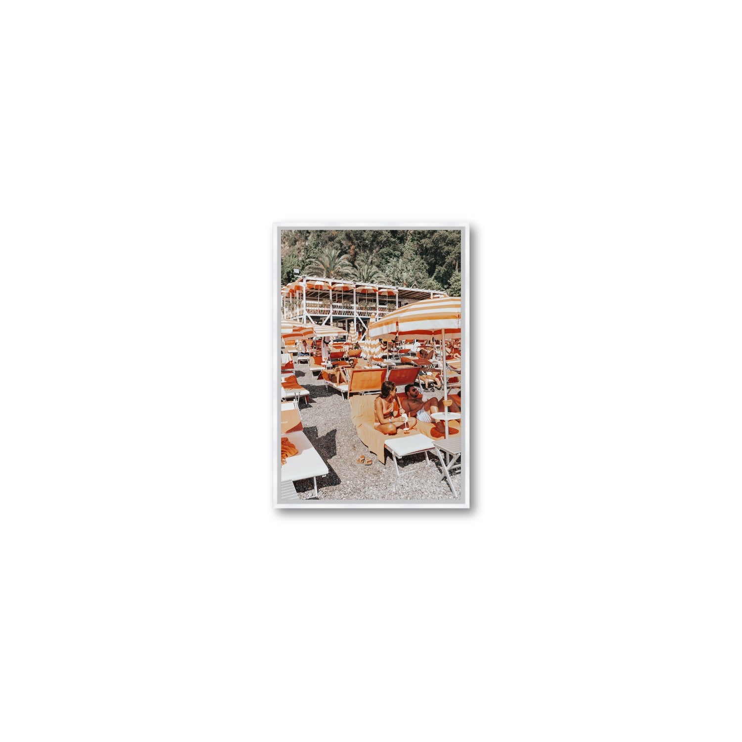 Lounging In Lido fine art print, Positano, Italy, Small, White Float Frame, Fine Art Canvas