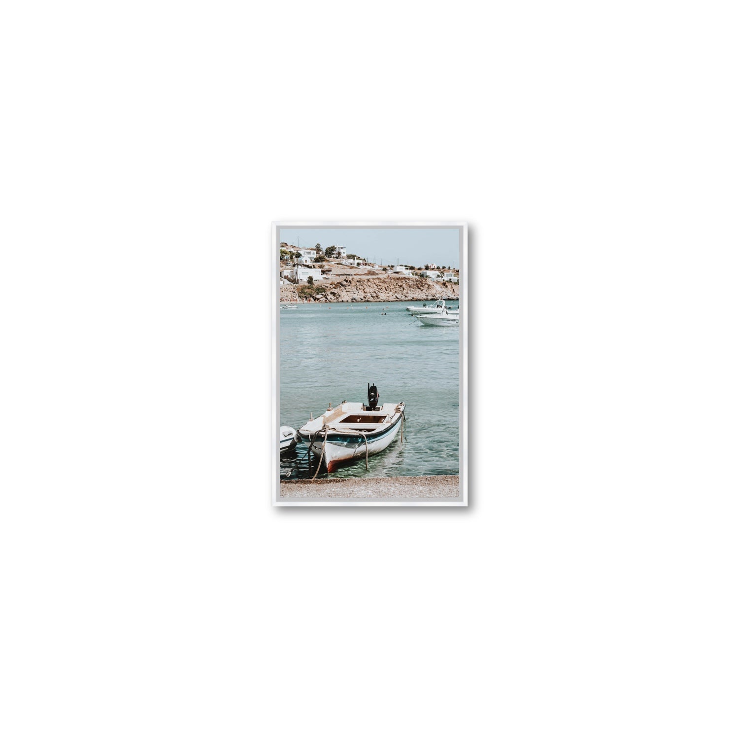 Classic Wheels Mykonos Greek island wall art Small fine art canvas in white float frame