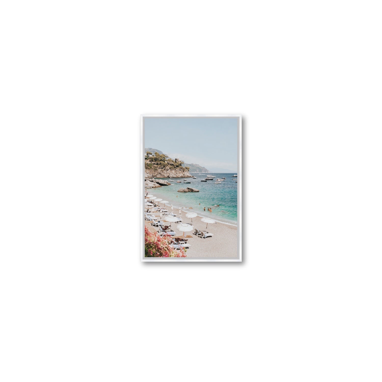 Seaview Refuge Amalfi coastal wall art small fine art canvas in white float frame