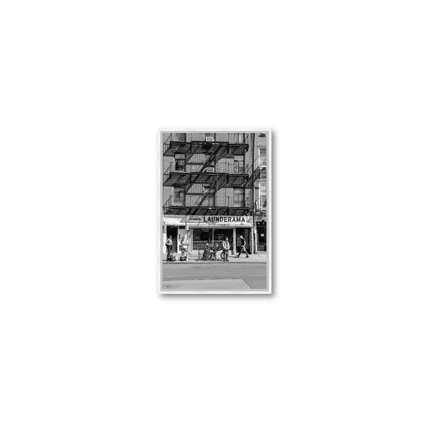 Bus Stop New York NYC Black & White wall art Small fine art canvas in white float frame