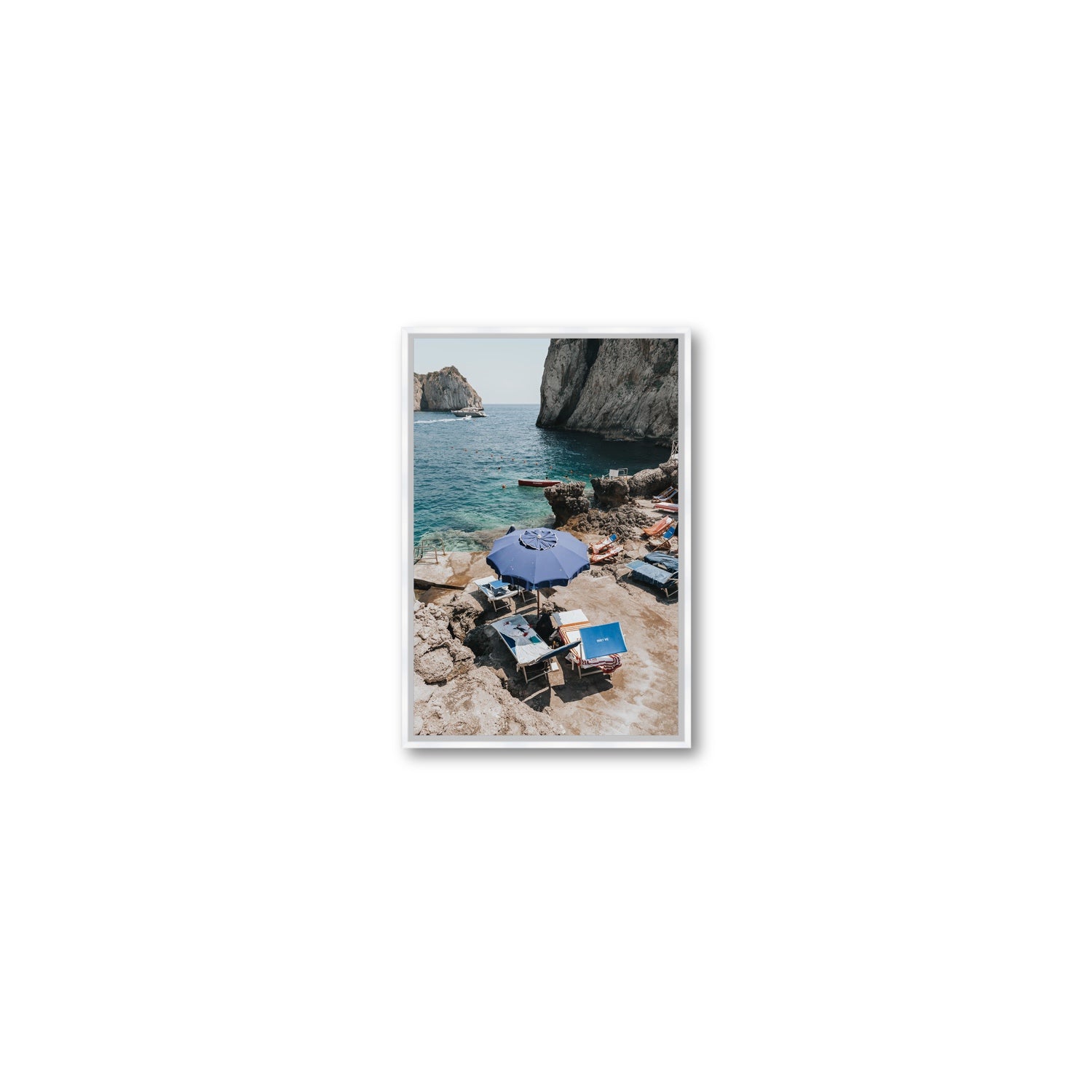 Lonely Loungers fine art print, Capri, Italy, Small, White Float Frame, Fine Art Canvas