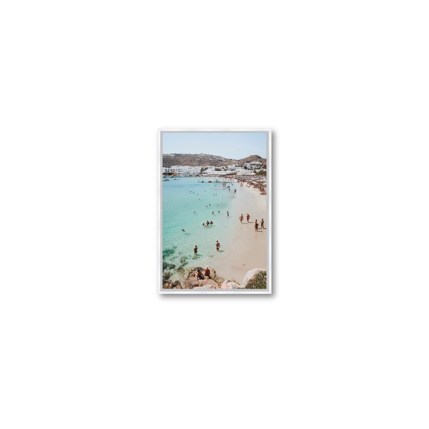 Breathe In The Salty Air Mykonos Greek island wall art Small fine art canvas in white float frame