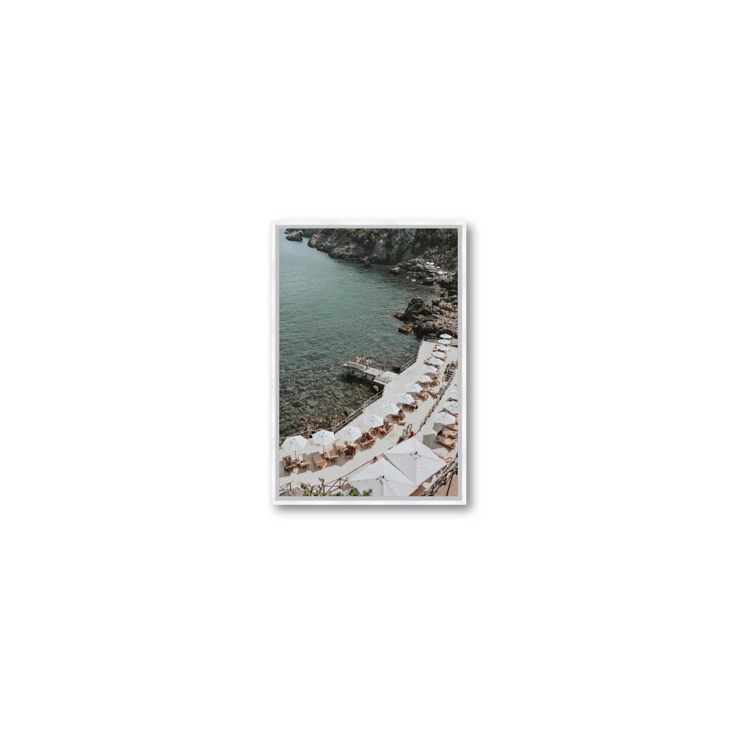 Pier Perspectives Tuscany coastal Italian wall art Small fine art canvas in white float frame