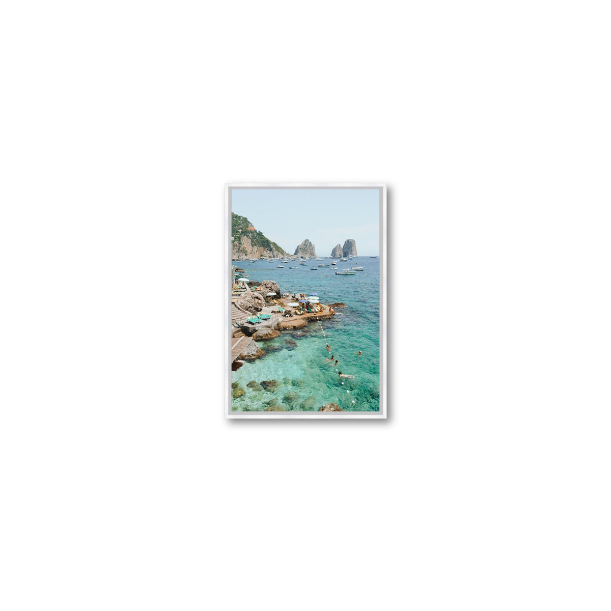 Summertime Blues Capri Mediterranean wall art Small fine art canvas in white float frame