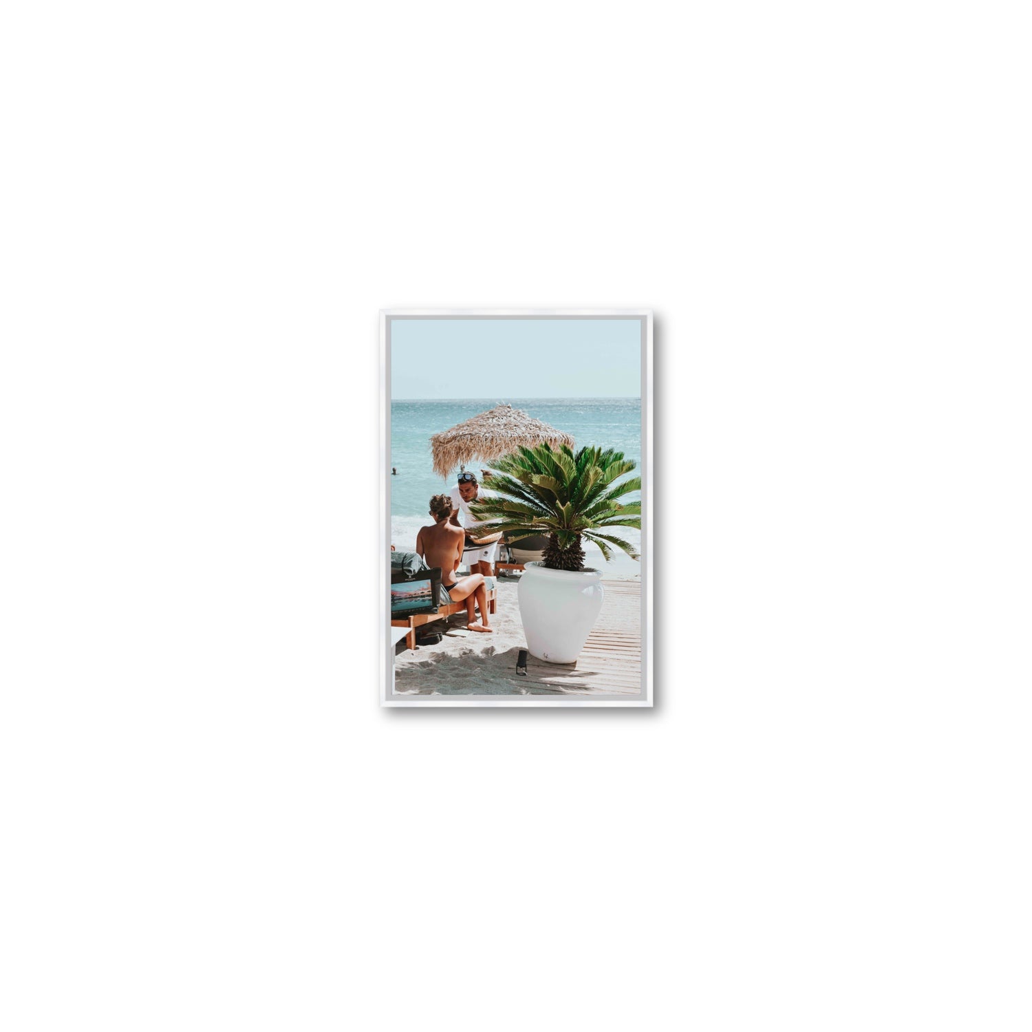 At Your Service Mykonos Greek island wall art Small fine art canvas in white float frame