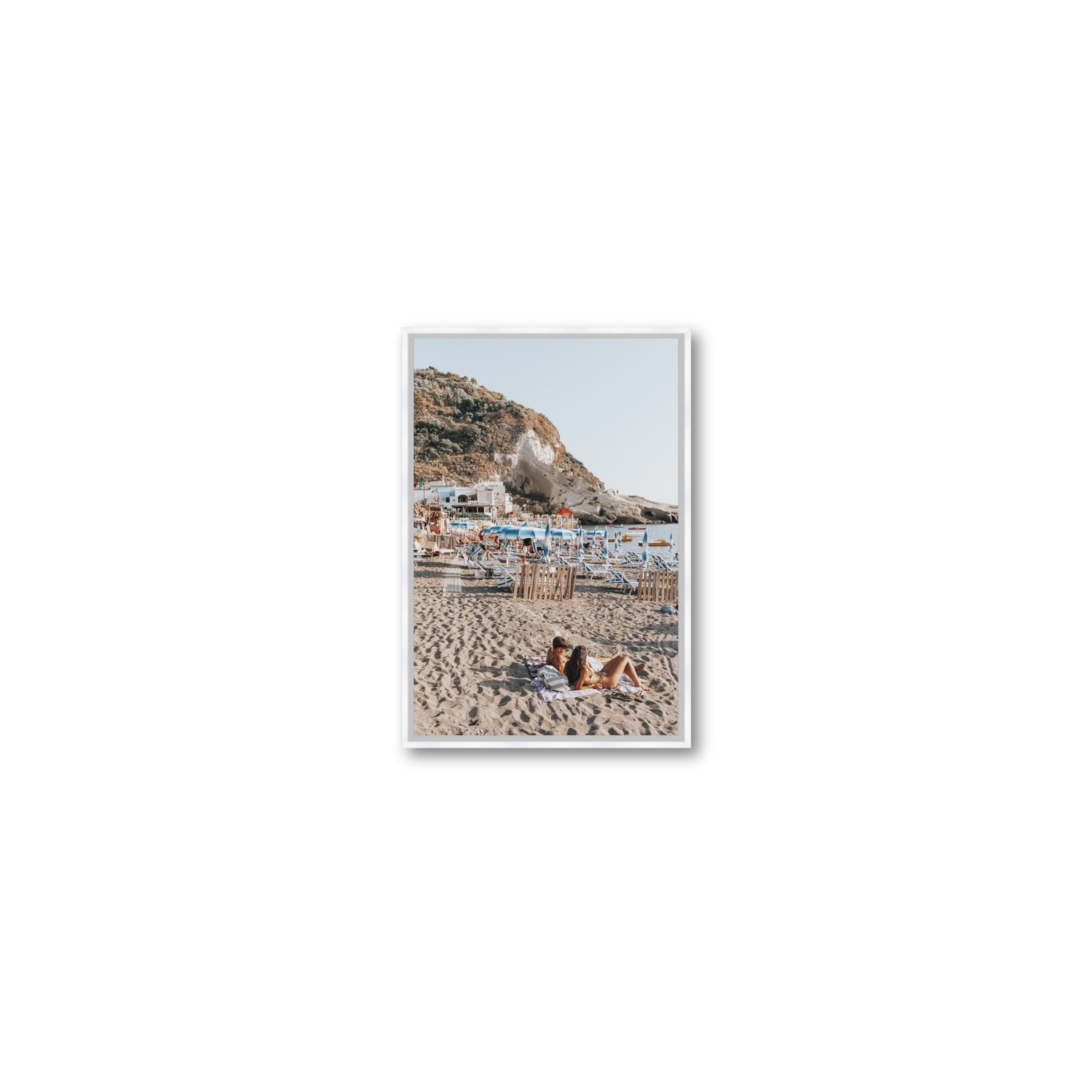Beach Buddies fine art print, Ischia, Italy, Small, White Float Frame, Fine Art Canvas