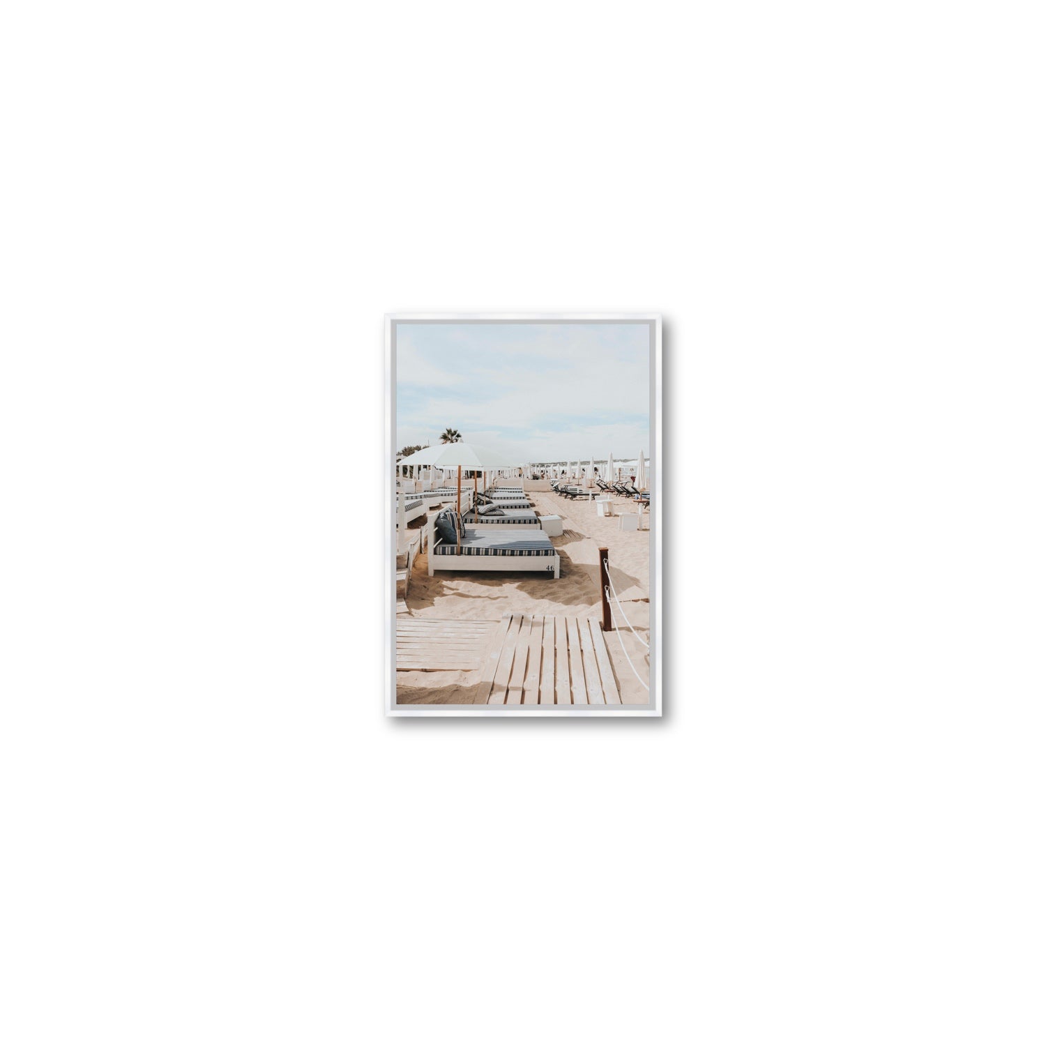 Coastal Repose Puglia beach Mediterranean fine art print Small fine art canvas in white float frame