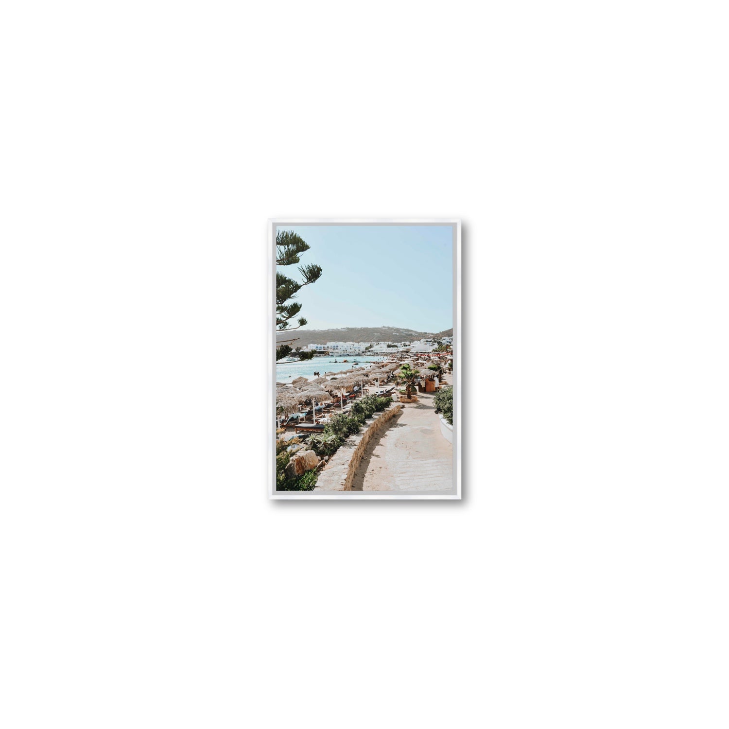 All Roads Lead To The Beach Mykonos Greek island wall art Small fine art canvas in white float frame