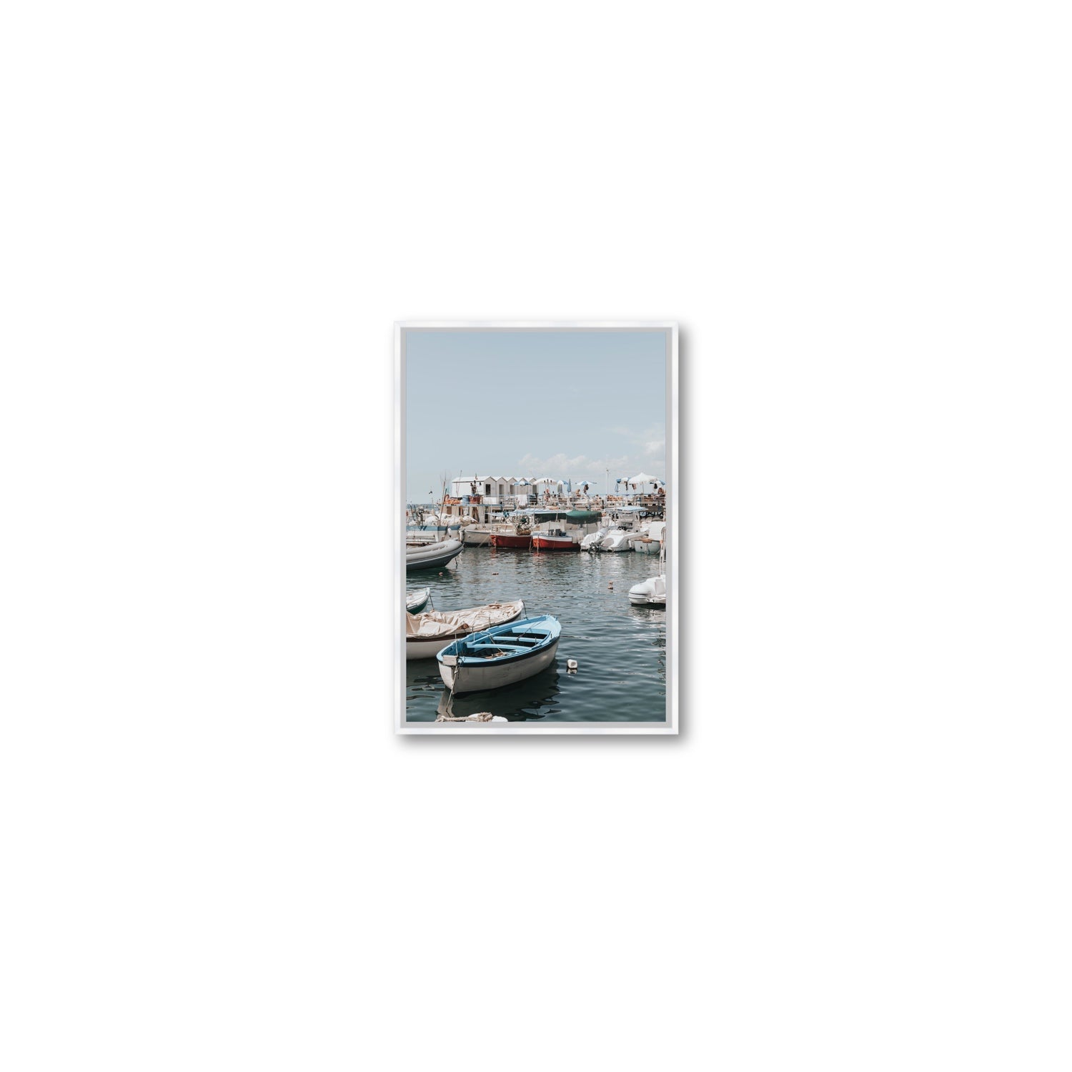 Harbour Hues Sorrento coastal Carousel wall art Small fine art canvas in white float frame