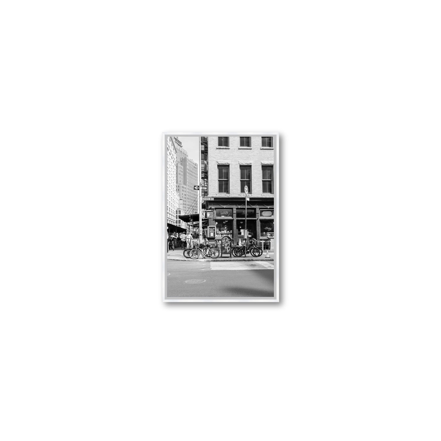 Bites Of The Big Apple New York NYC Black & White wall art Small fine art canvas in white float frame