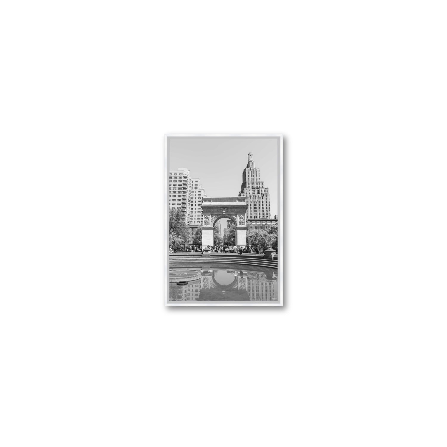 Washington Skyline New York NYC Black & White wall art Small fine art canvas in white float frame