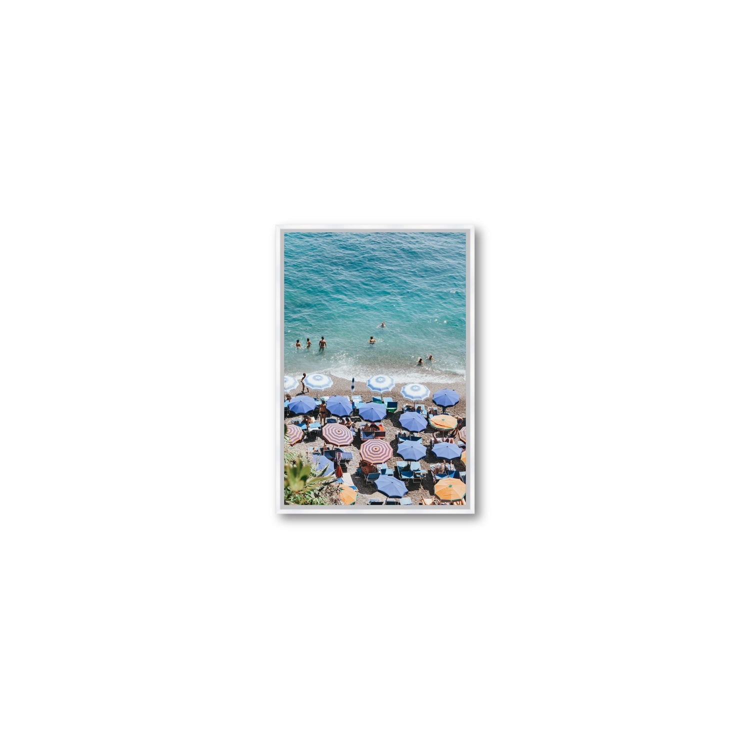 Paradise Beach fine art print, Positano, Italy, Small, White Float Frame, Fine Art Canvas