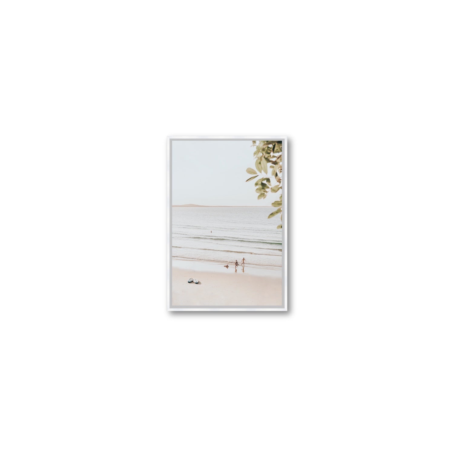 Walking On Sunshine fine art print, Noosa, Australia, coastal scenes artwork, Small, White Float Frame, Fine Art Canvas