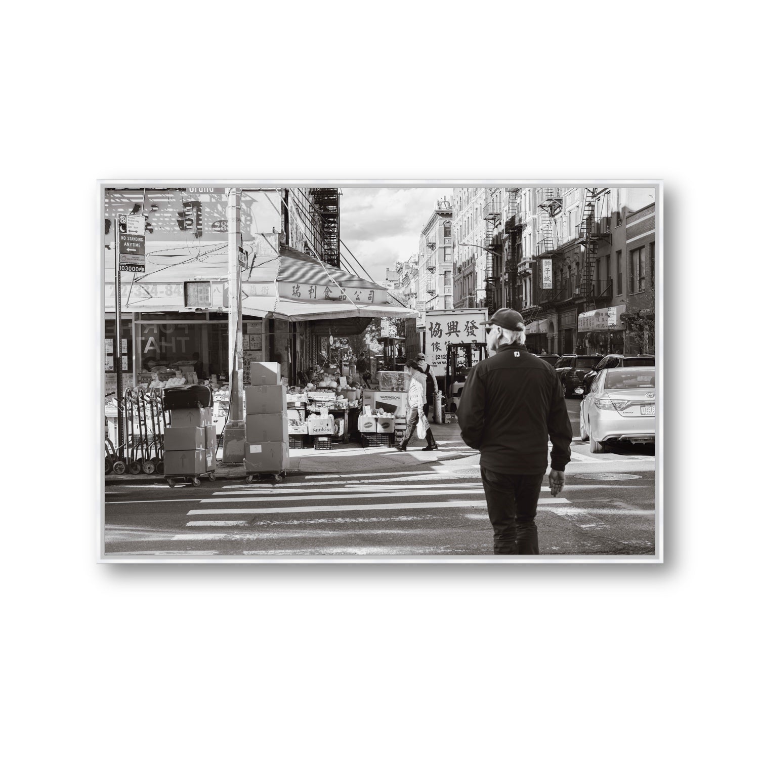 Chinatown New York NYC Street wall art Gallery fine art canvas in white float frame