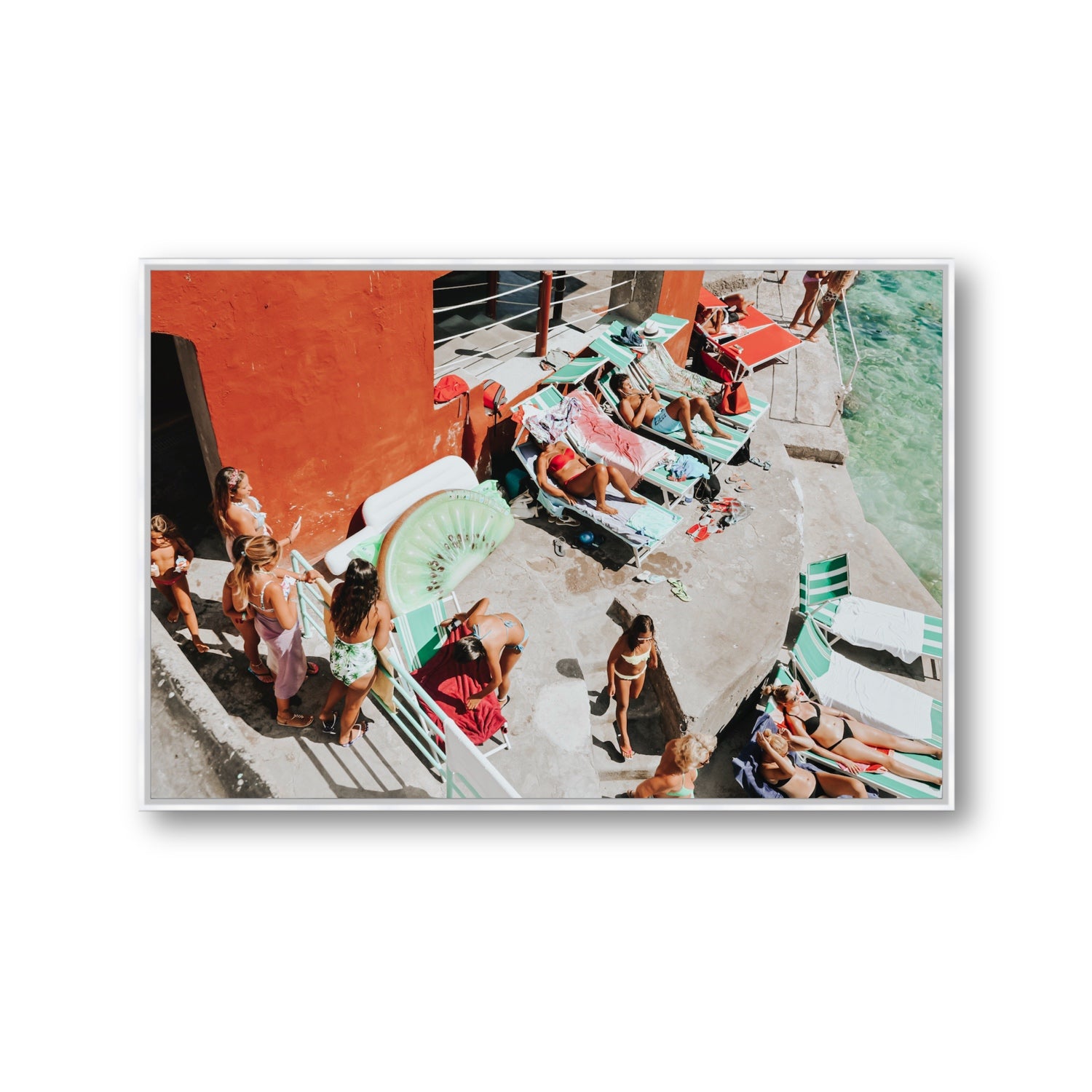 Italianita Capri beach Mediterranean wall art Gallery fine art canvas in white float frame