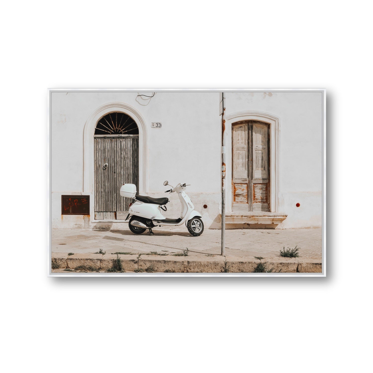 Vespa Nostalgia Puglia Italian wall art Gallery fine art canvas in white float frame
