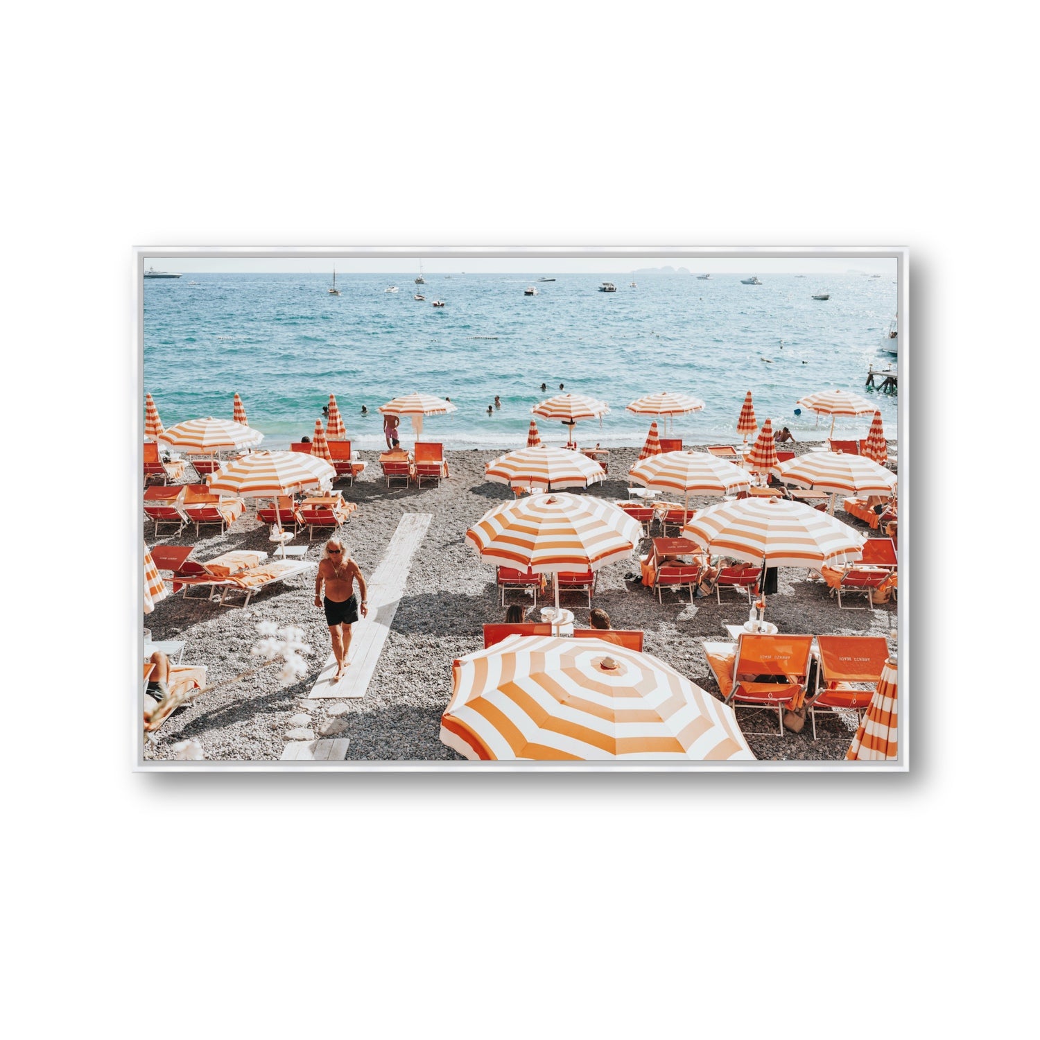 Shoreline Strut Positano wall art Gallery fine art canvas in white float frame