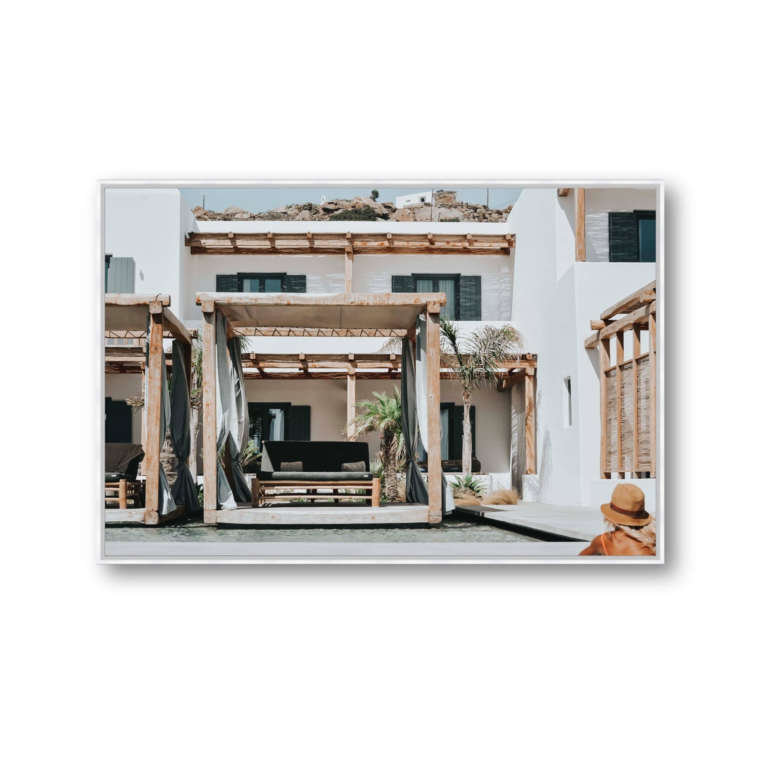 Dream Villa fine art print, Mykonos, Greece, Gallery, White Float Frame, Fine Art Canvas