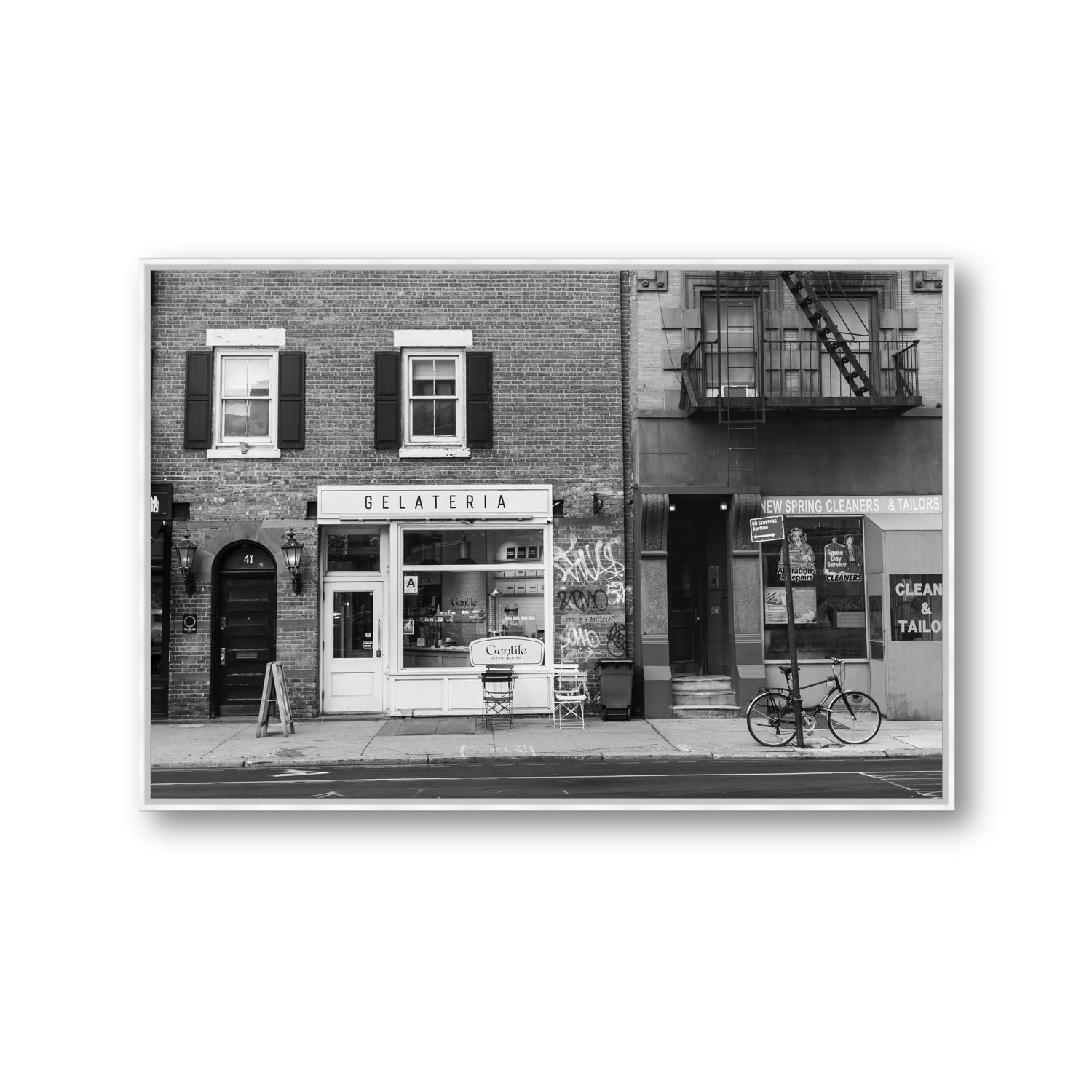 West Village Dolcezza New York NYC Black & White wall art Gallery fine art canvas in white float frame