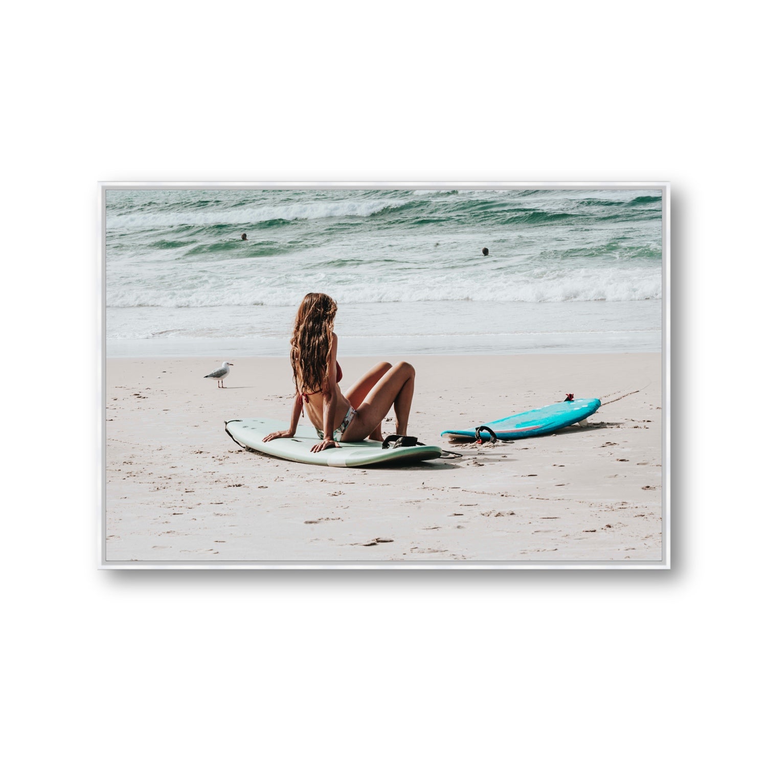 Ciao Bella Byron Bay Surf coastal wall art Gallery fine art canvas in white float frame