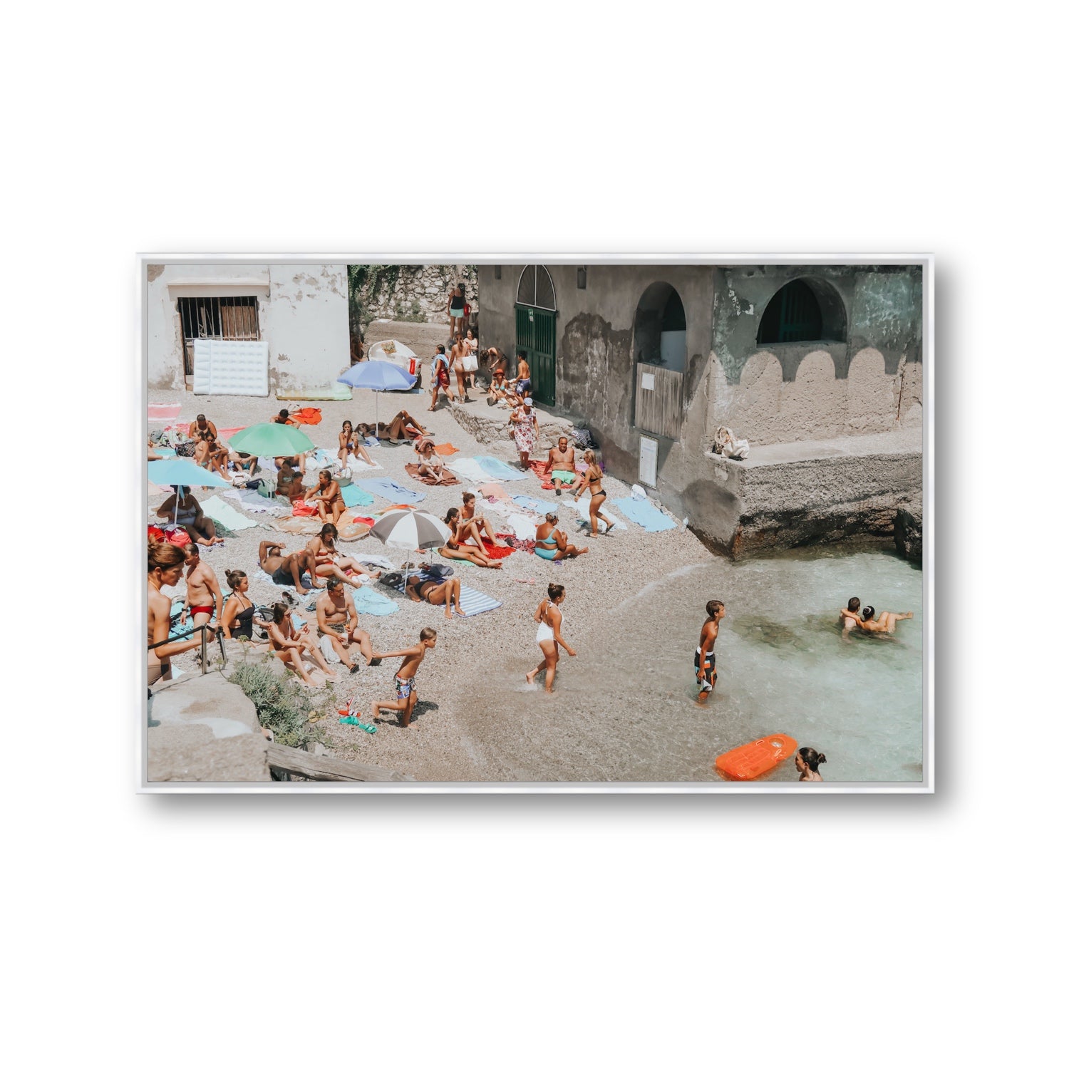 Heatwave Capri beach coastal wall art Gallery fine art canvas in white float frame