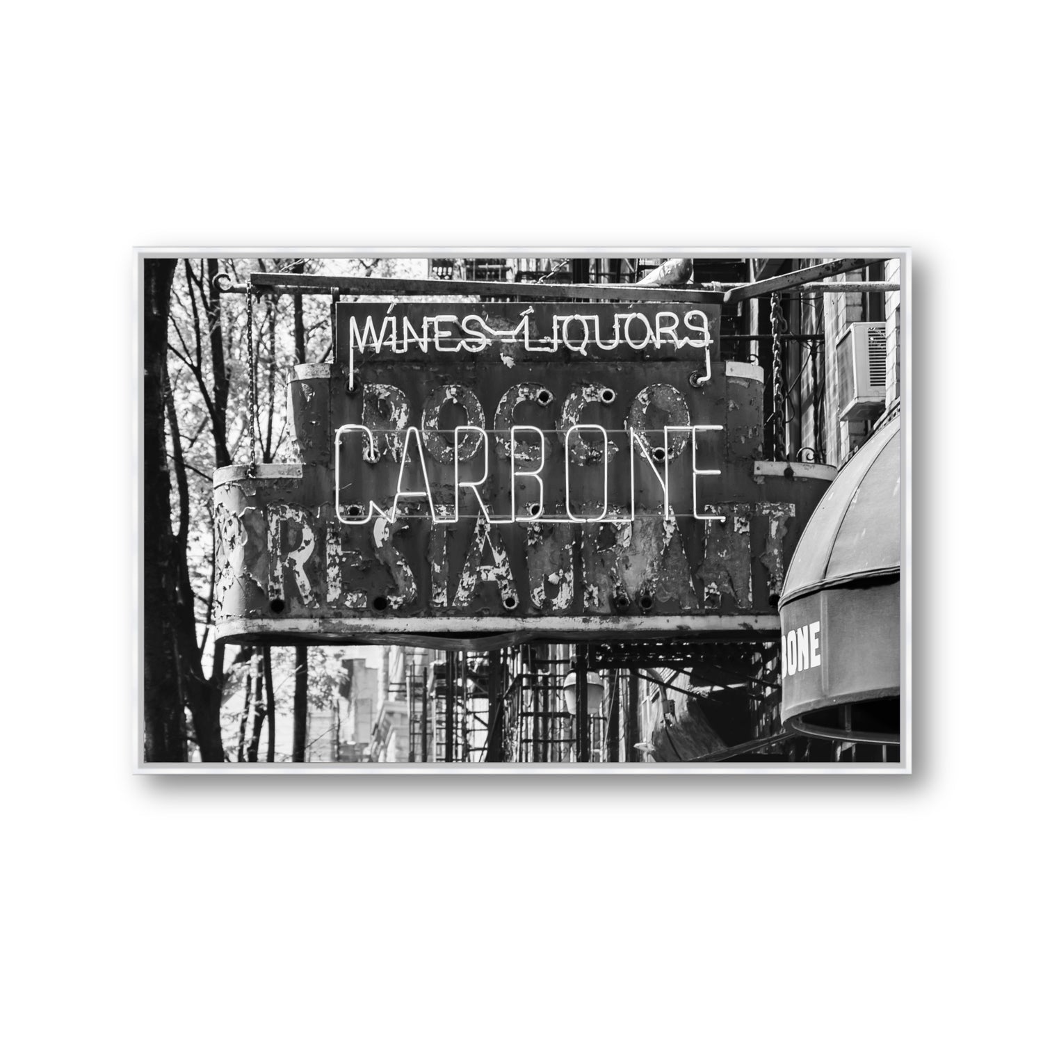 Thompson Street New York NYC Black & White wall art Gallery fine art canvas in white float frame