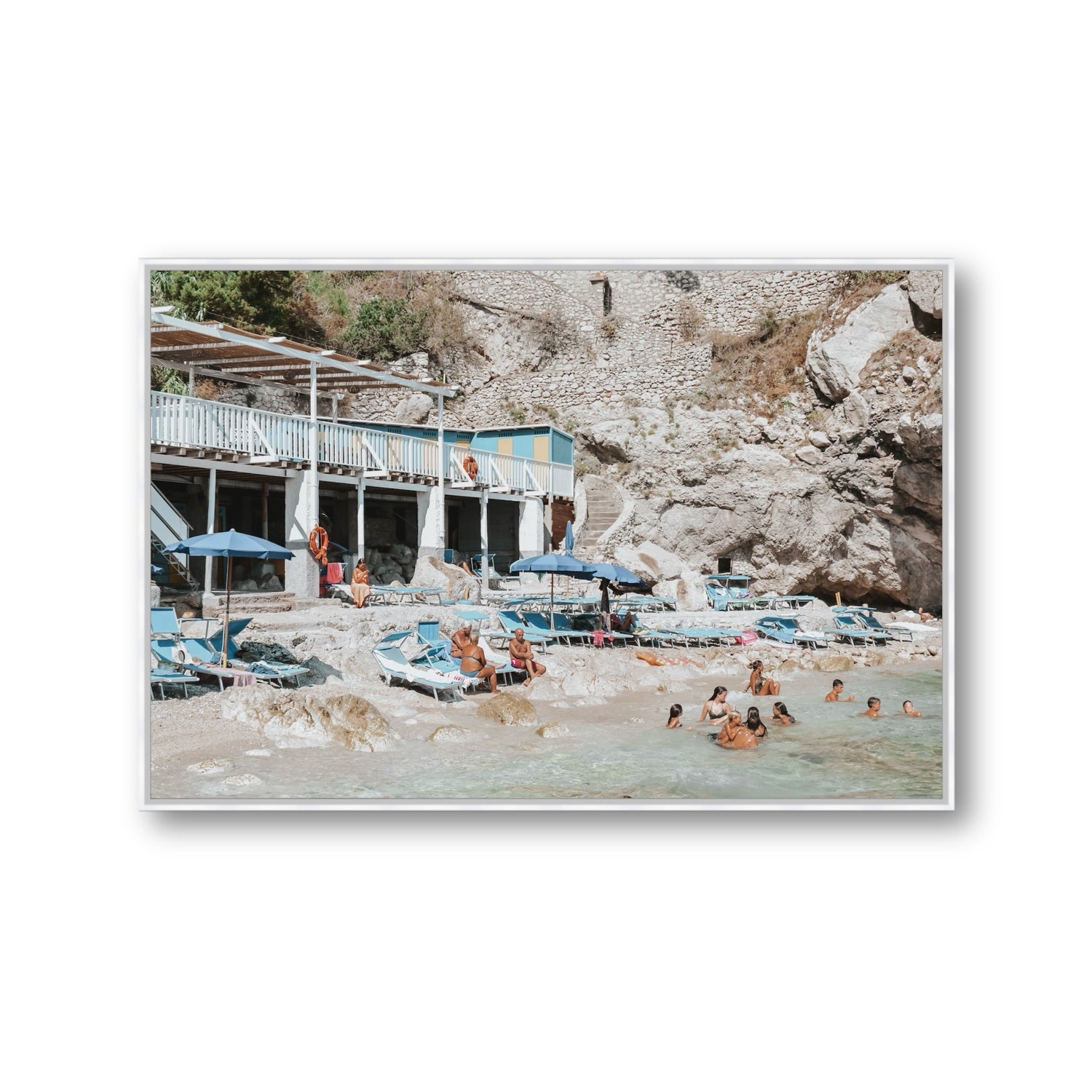 Beachside Bronze fine art print, Capri, Italy, Gallery, White Float Frame, Fine Art Canvas
