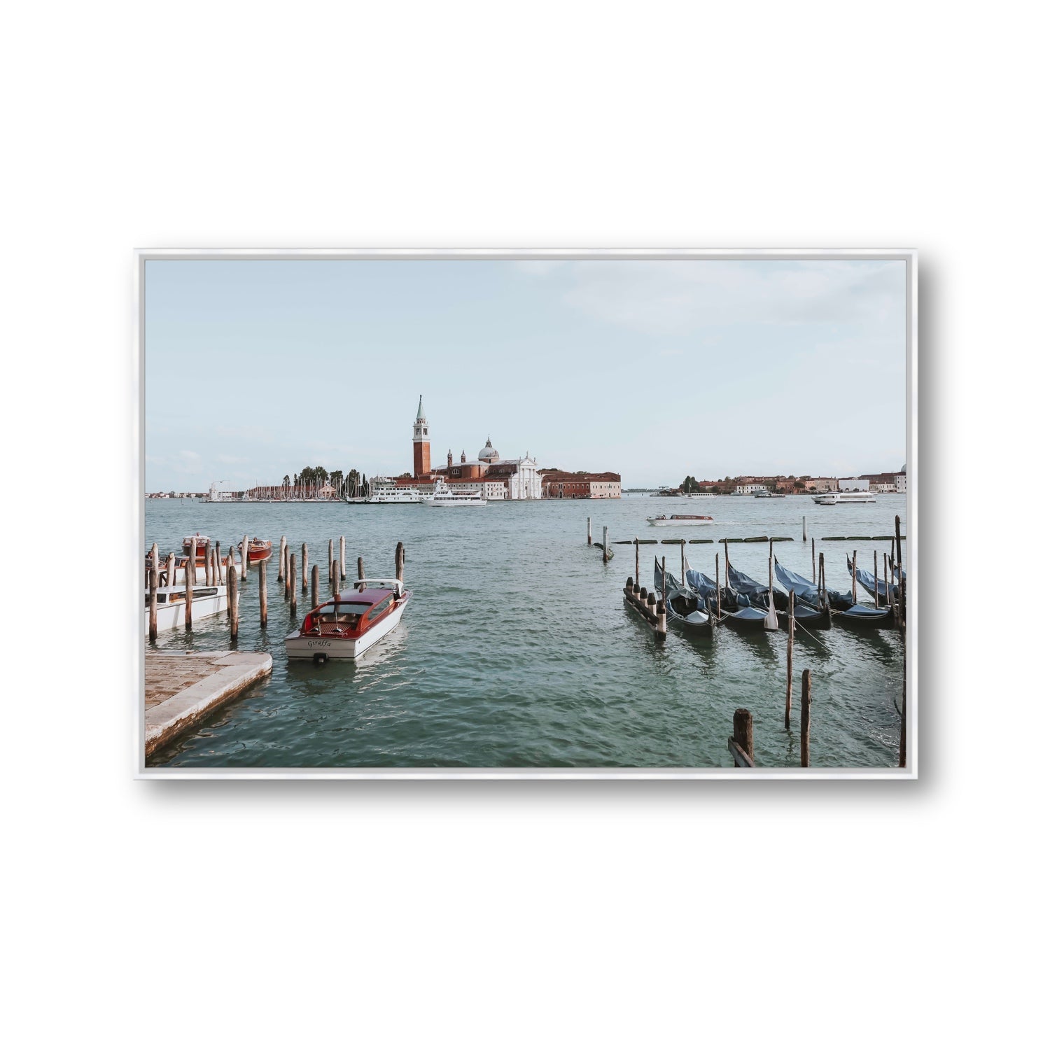 Venetian Waterscape Venice Italian art print Gallery fine art canvas in white float frame