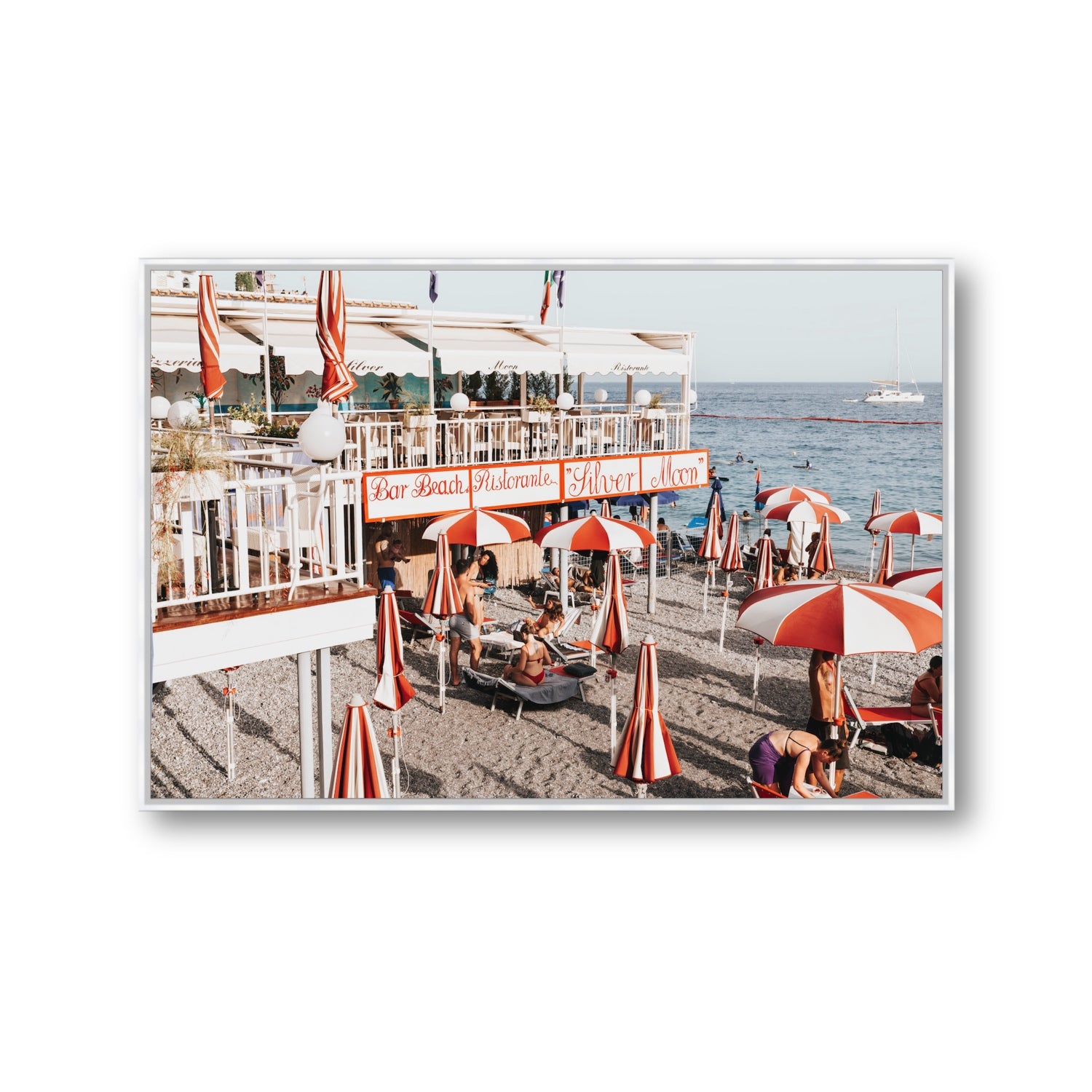 Silver Moon Amalfi Mediterranean wall art Gallery fine art canvas in white float frame