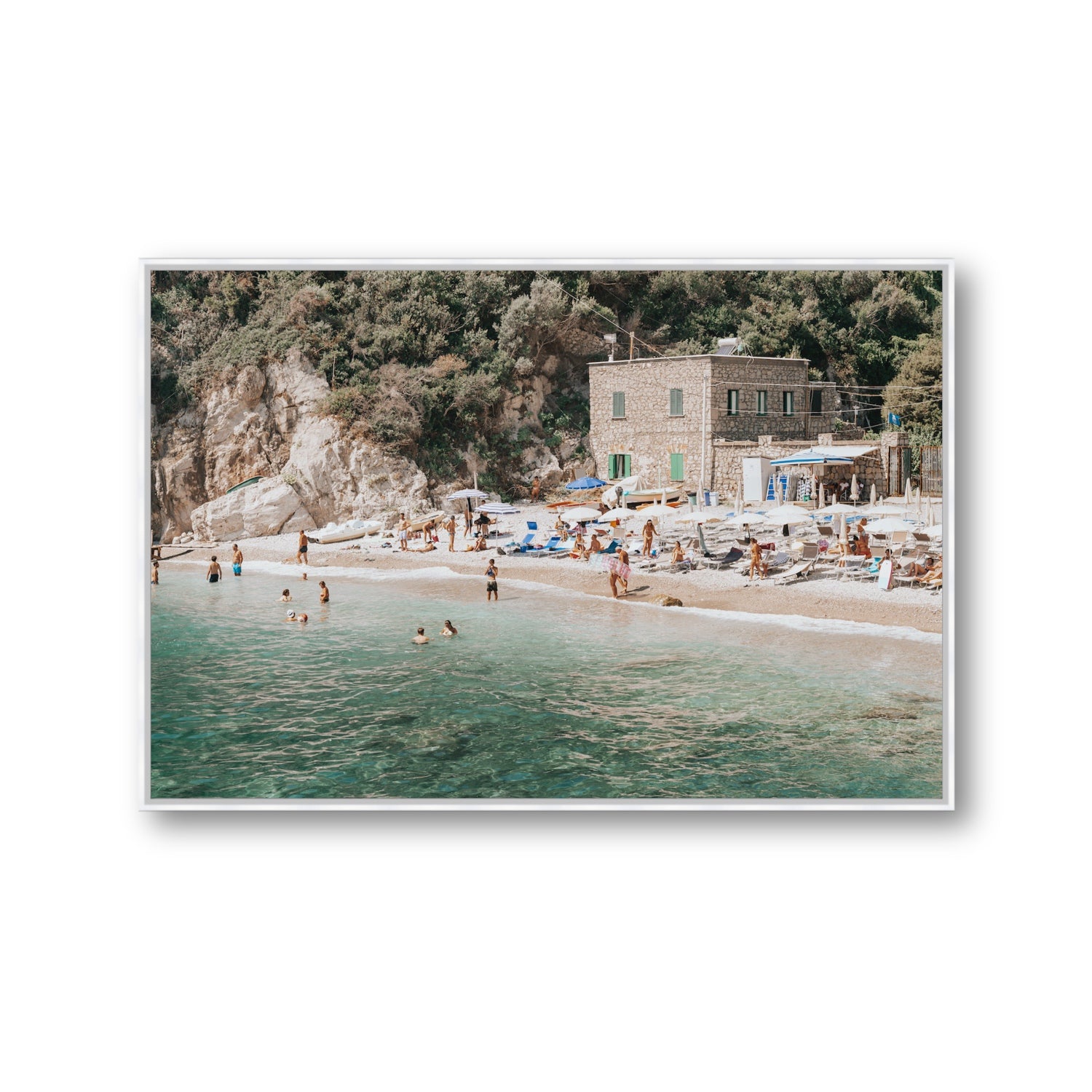 Secluded Sanctuary Nerano Italian Mediterranean decor wall art Gallery fine art canvas in white float frame
