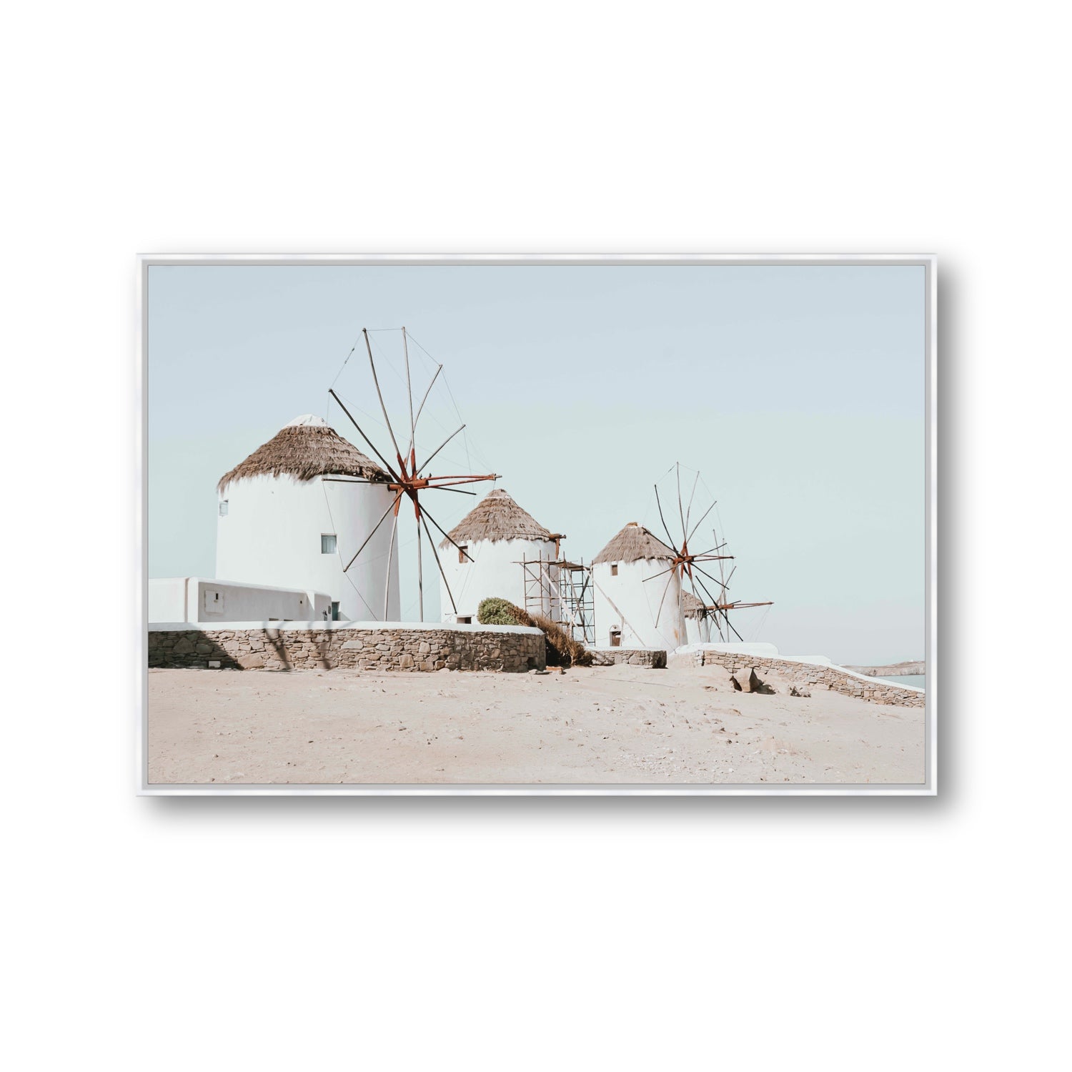 Rustic Icons Mykonos Greek island wall art Gallery fine art canvas in white float frame