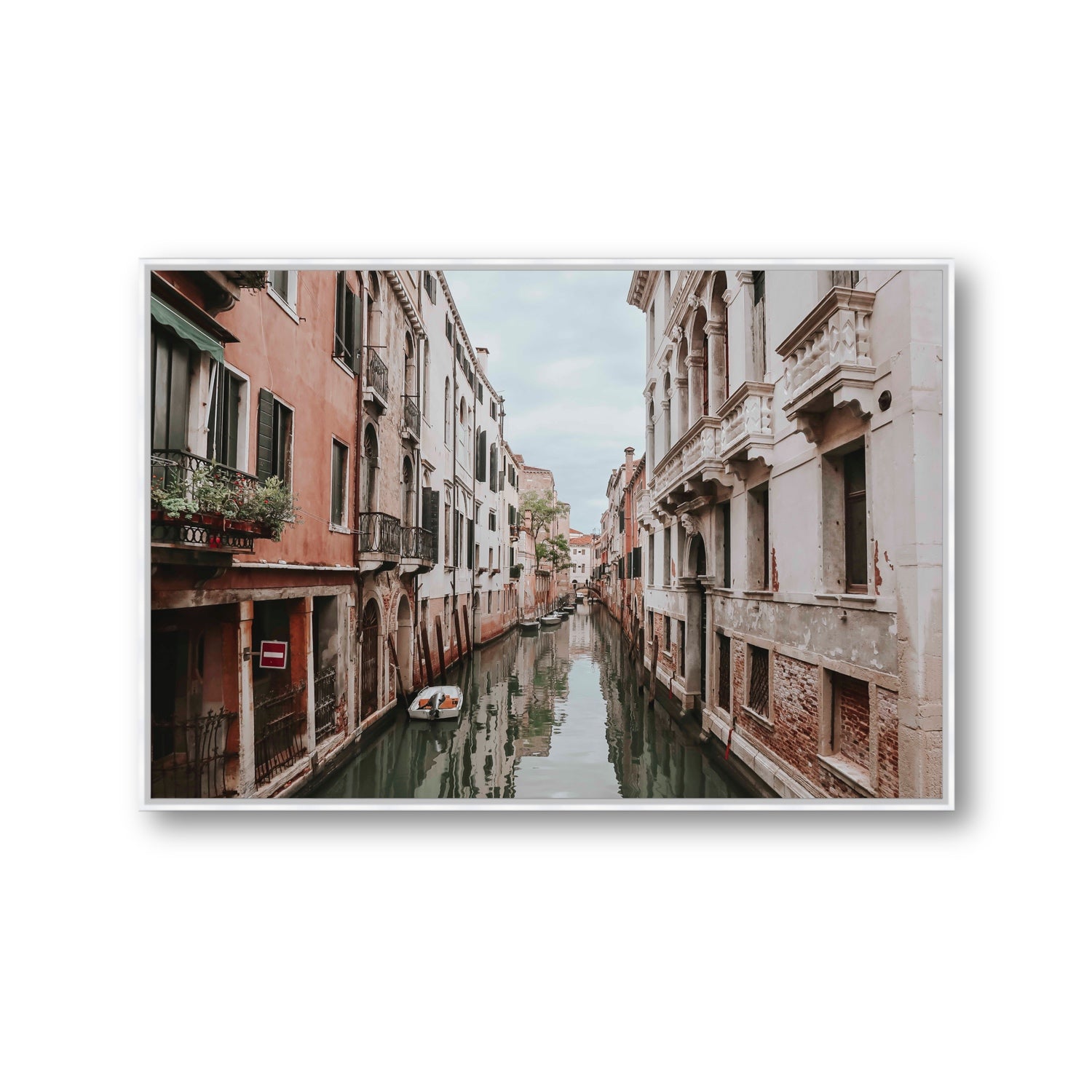 The Floating City Venice Canal Italian decor wall art Gallery fine art canvas in white float frame