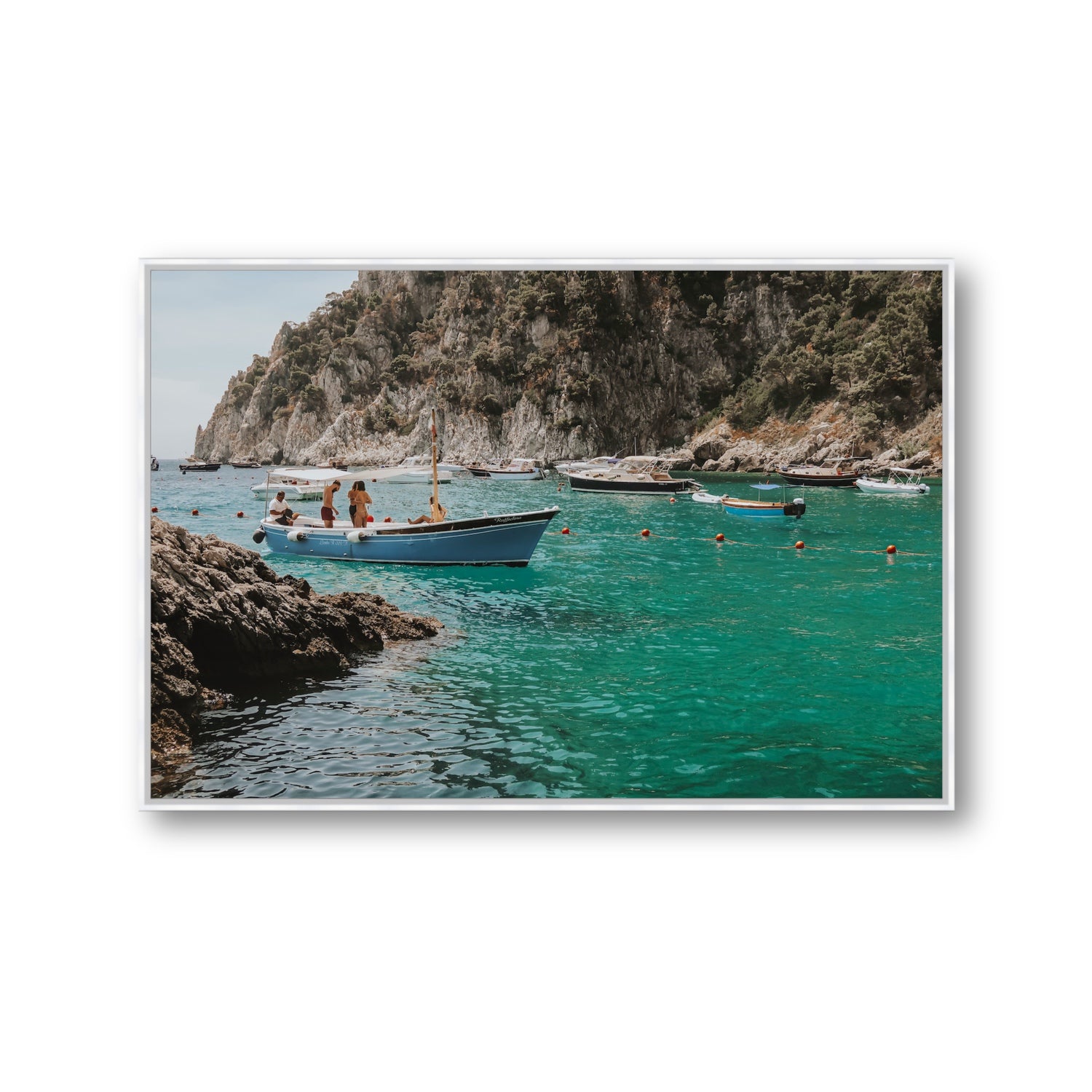 Cozy Cove Capri coastal Mediterranean wall art Gallery fine art canvas in white float frame